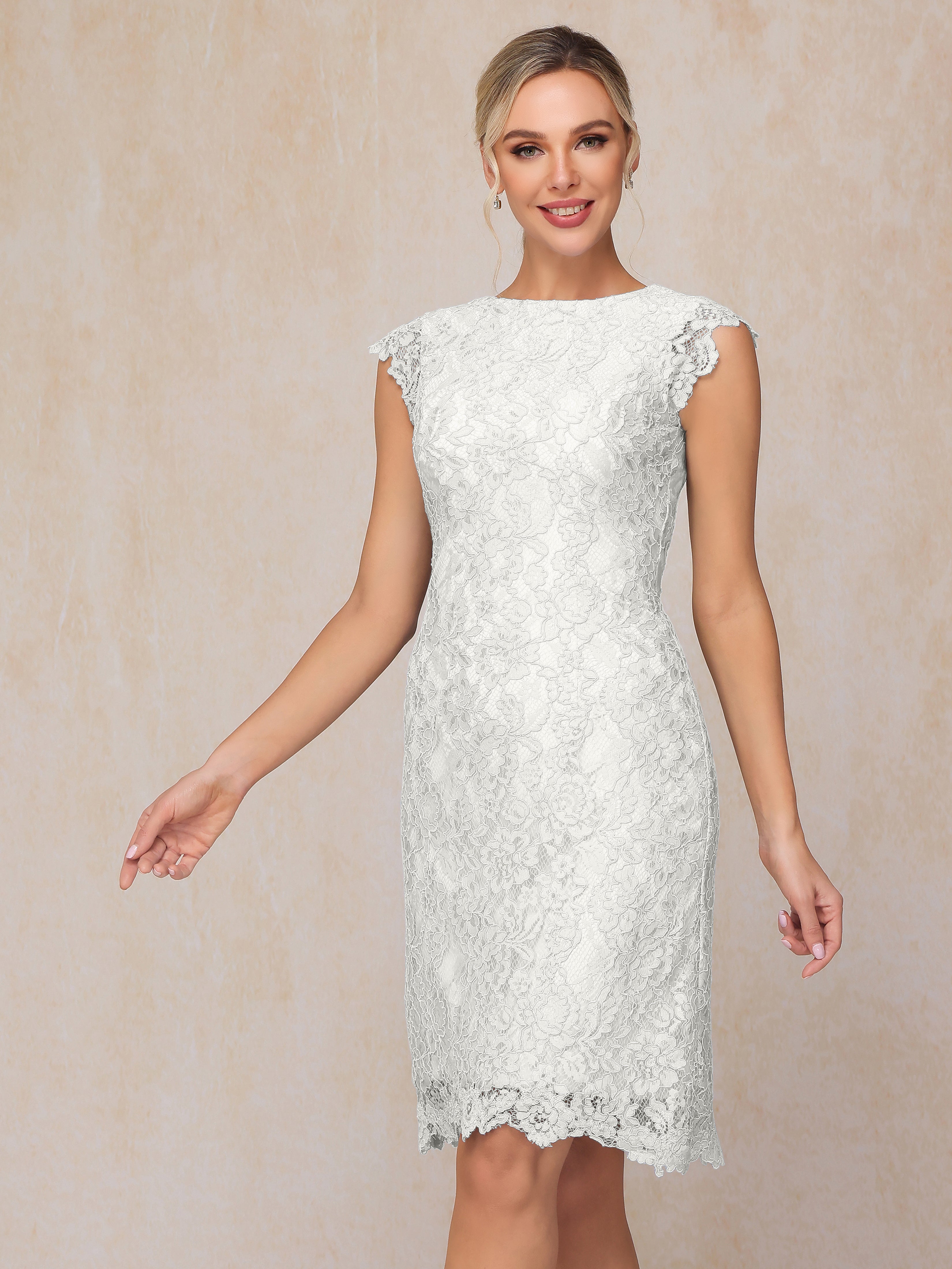 Cap Sleeves Knee Length Lace Wedding Guest Dress