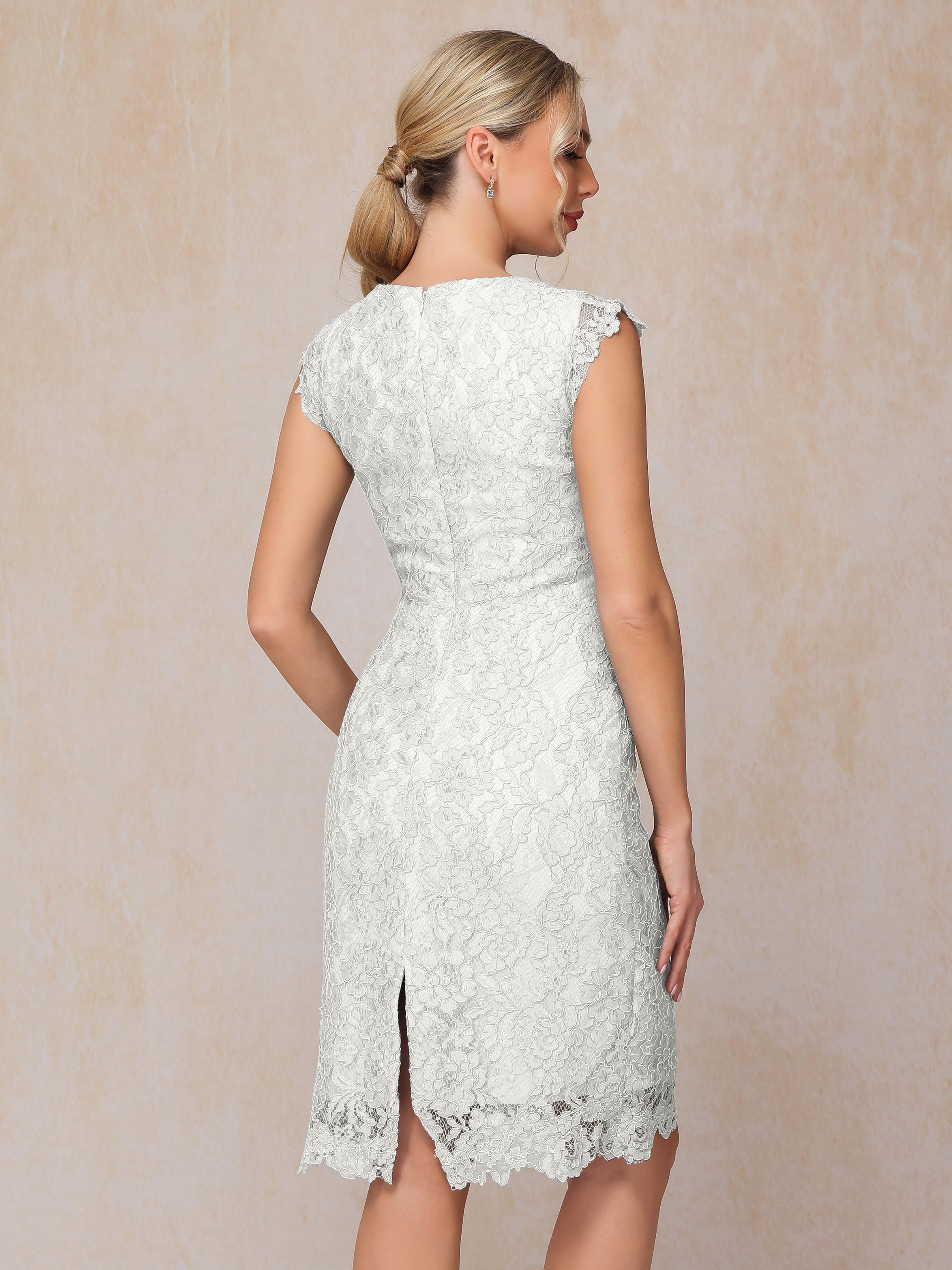 Cap Sleeves Knee Length Lace Mother Of The Bride Dress