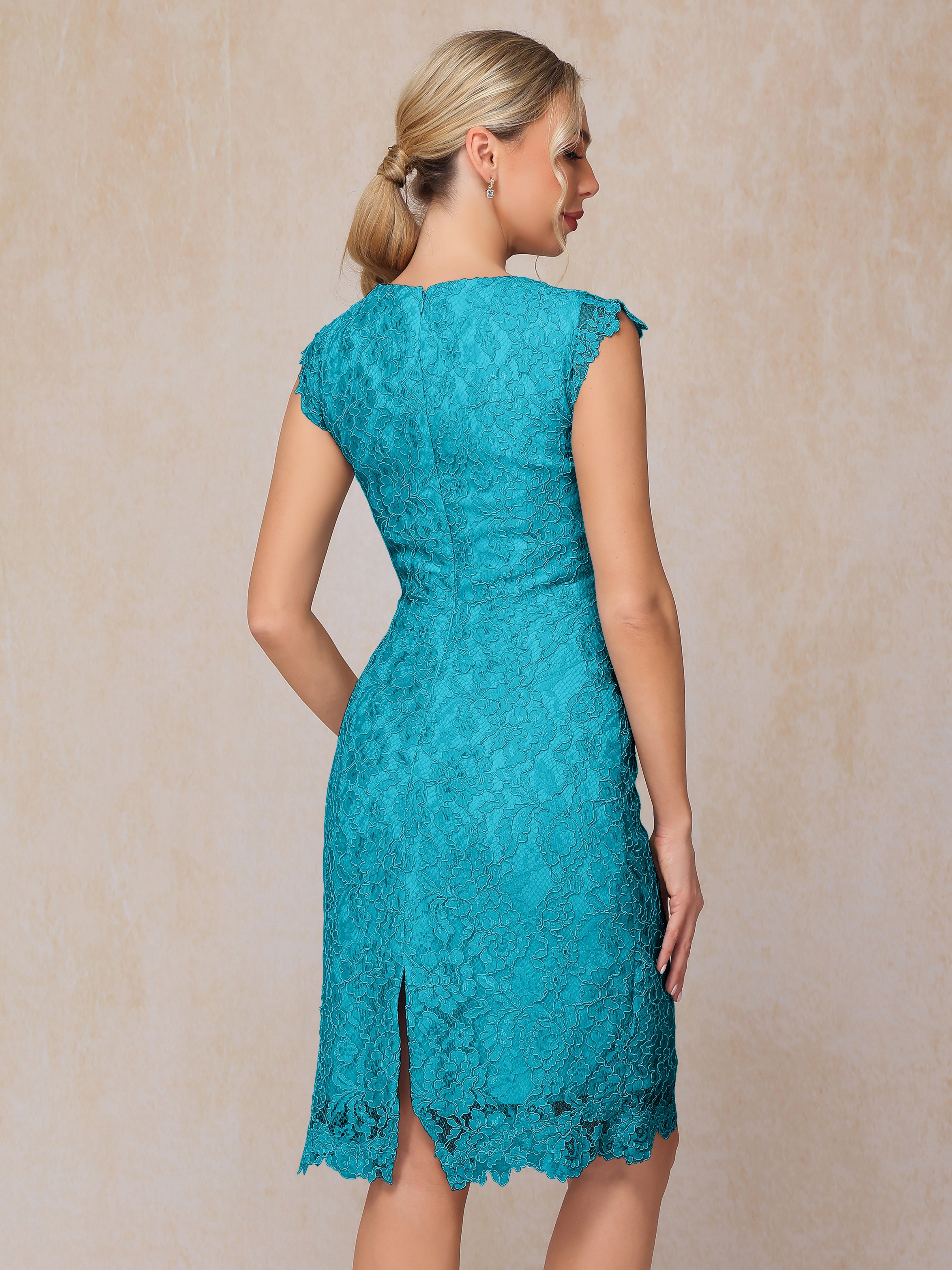 Cap Sleeves Knee Length Lace Mother Of The  Groom Dress