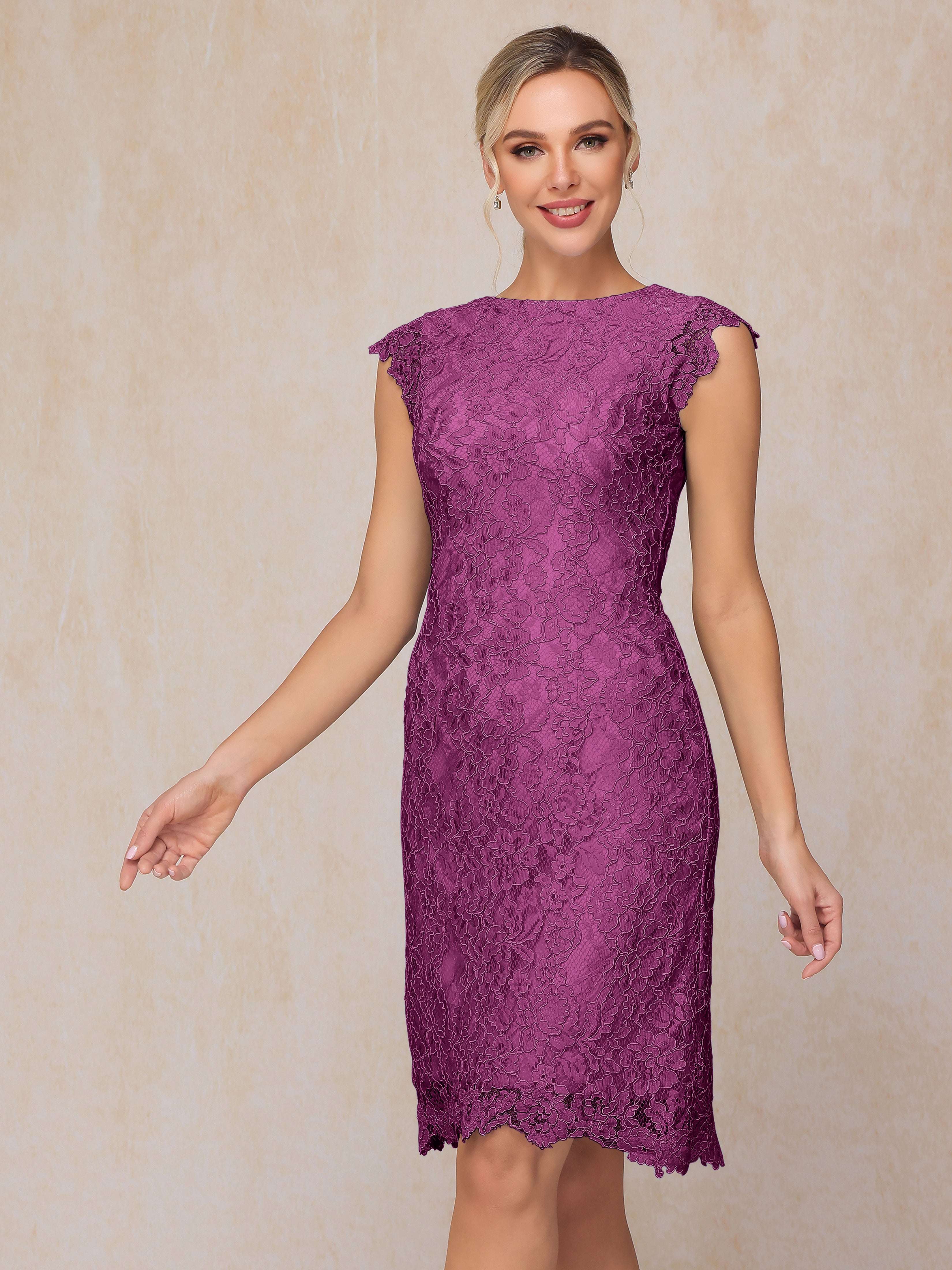 Cap Sleeves Knee Length Lace Mother Of The Bride Dress