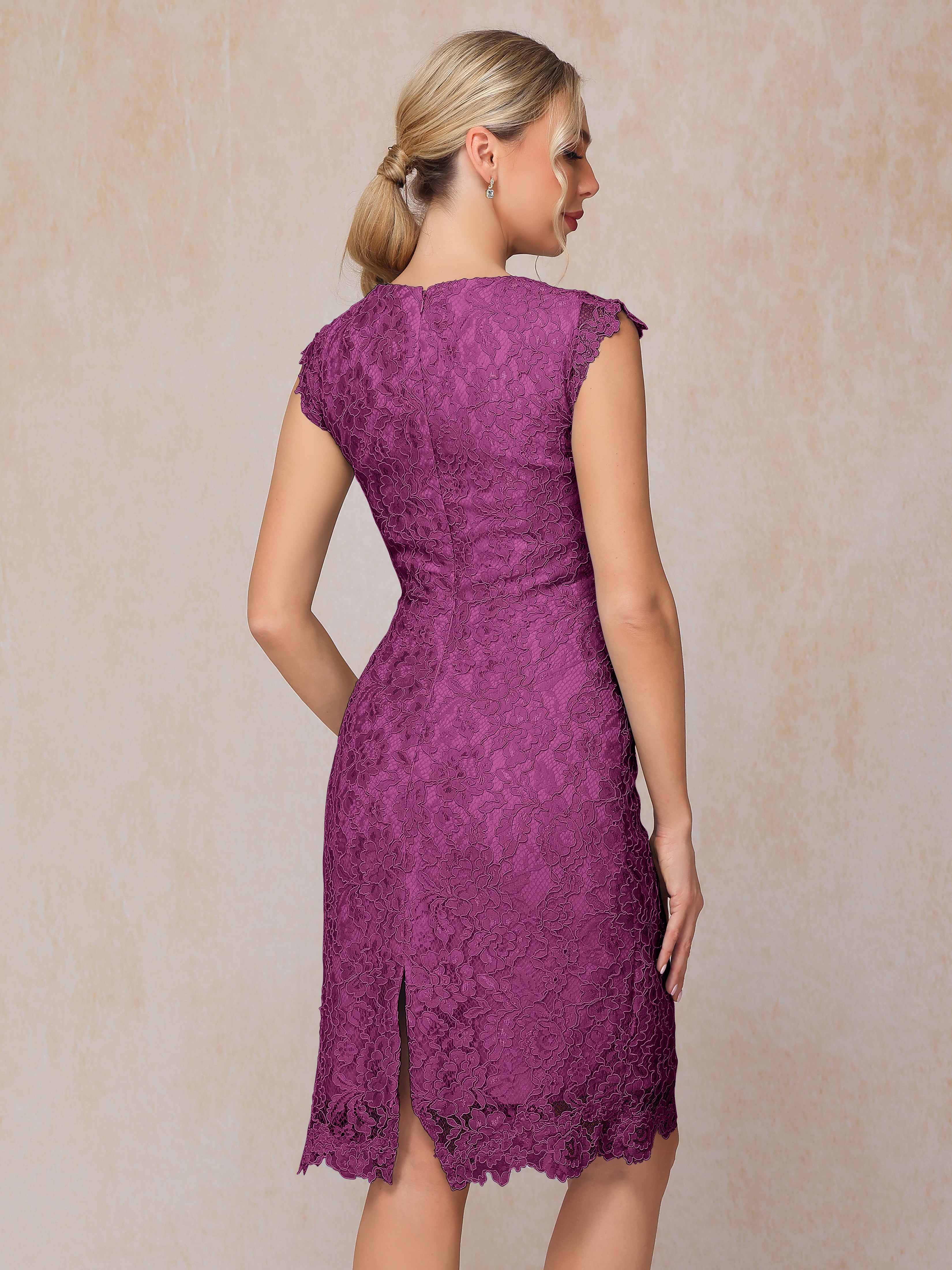 Cap Sleeves Knee Length Lace Mother Of The Bride Dress