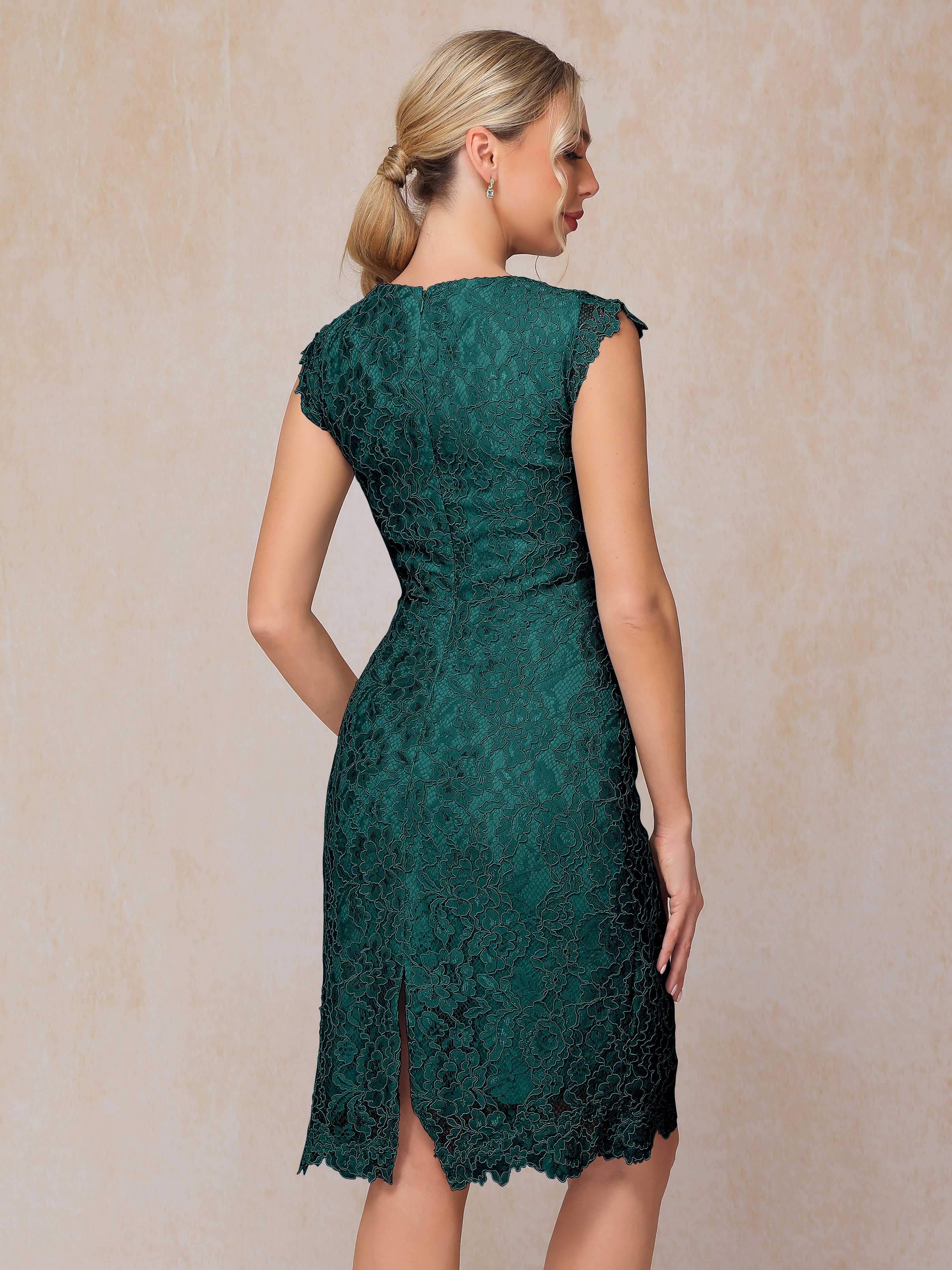 Cap Sleeves Knee Length Lace Mother Of The  Groom Dress