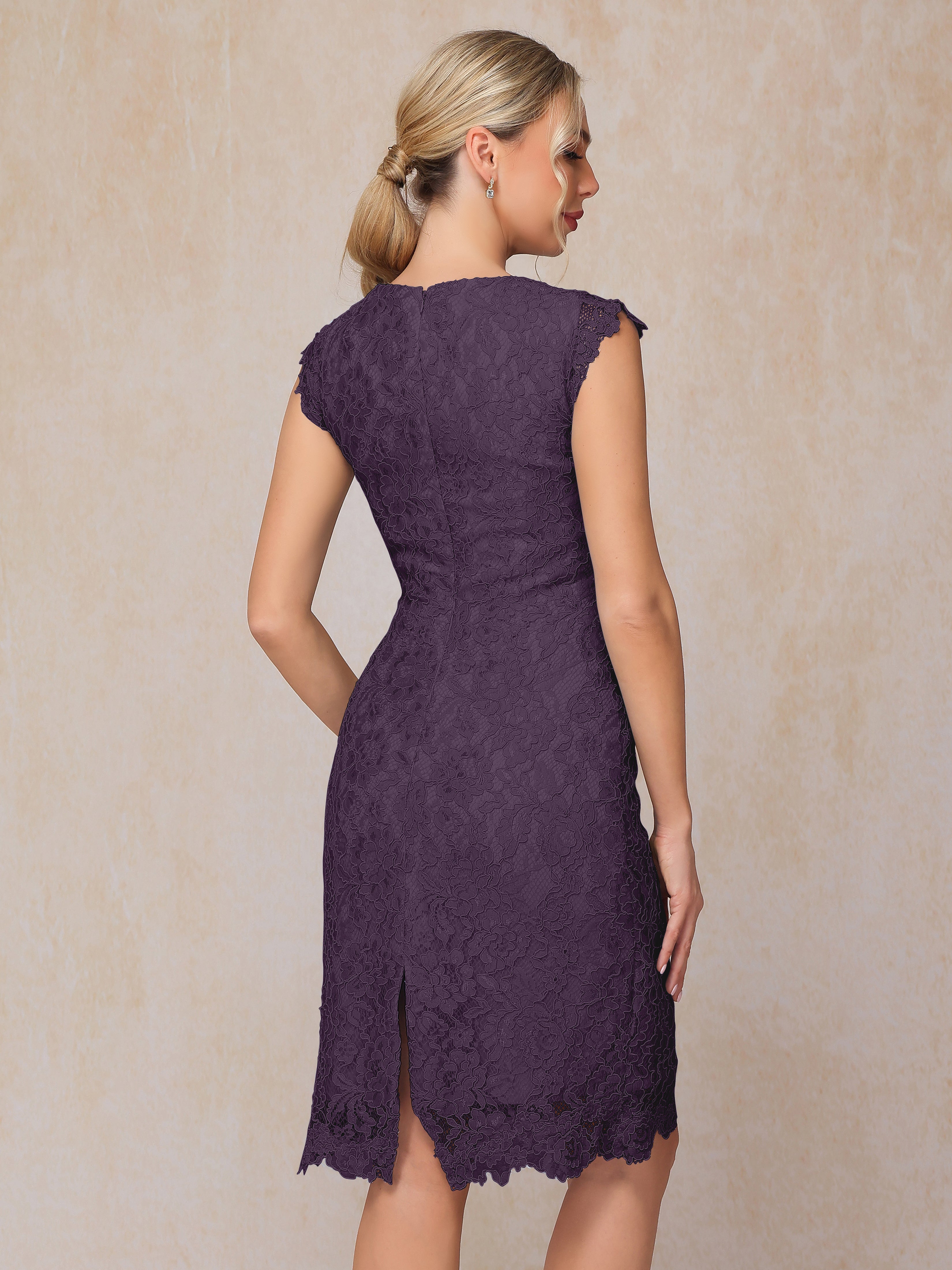 Cap Sleeves Knee Length Lace Mother Of The Bride Dress