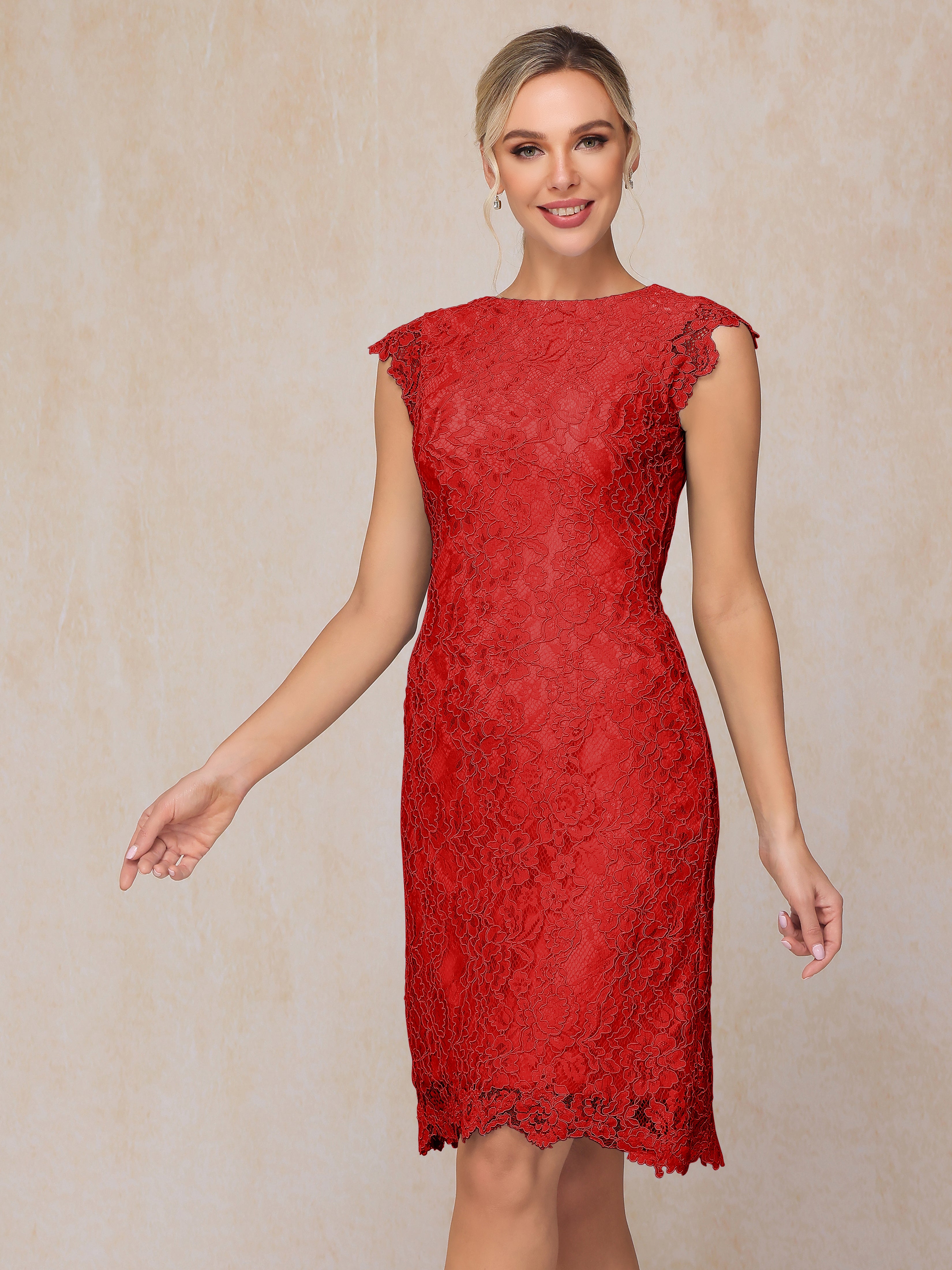 Cap Sleeves Knee Length Lace Mother Of The  Groom Dress