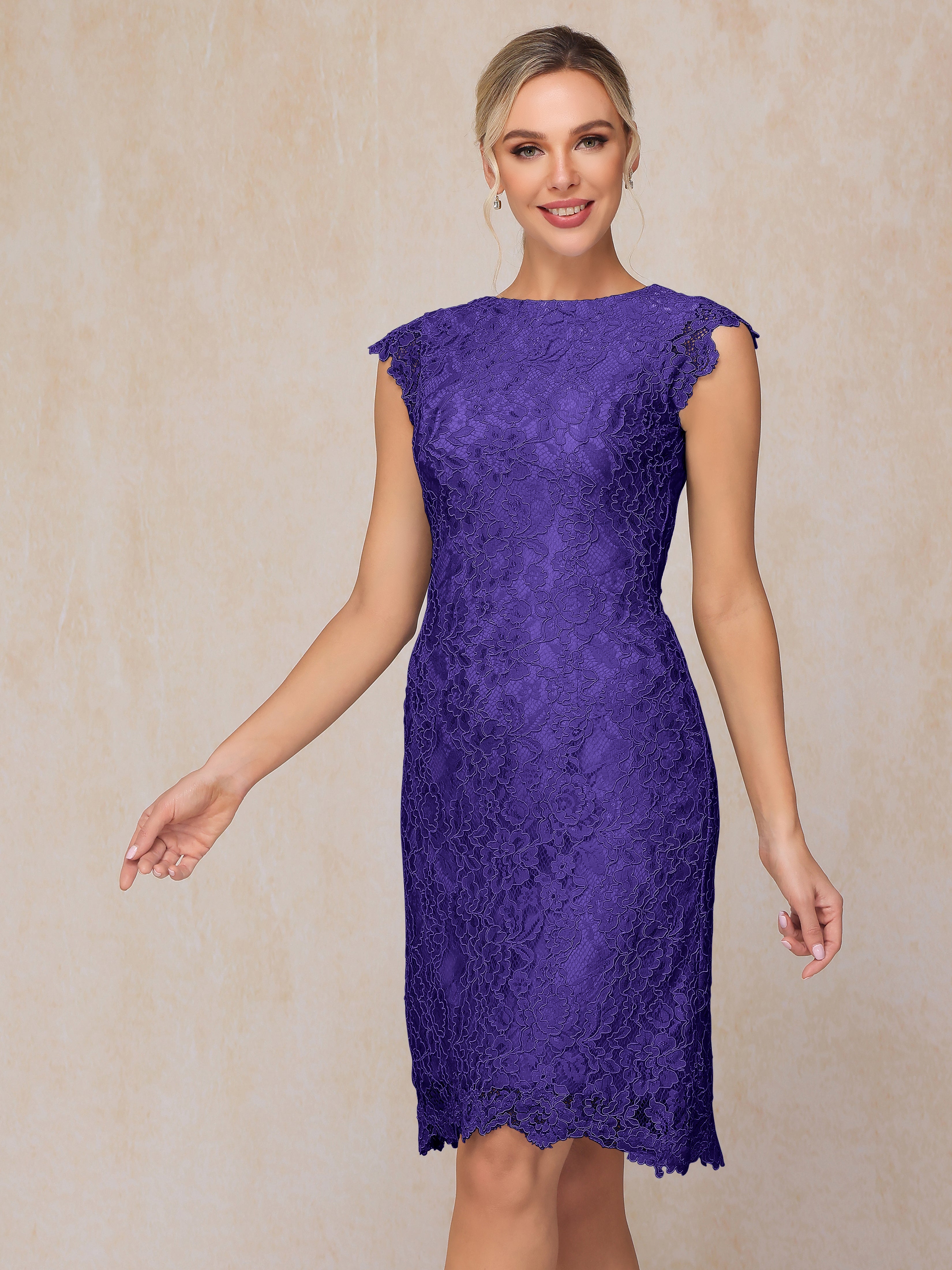 Cap Sleeves Knee Length Lace Mother Of The  Groom Dress