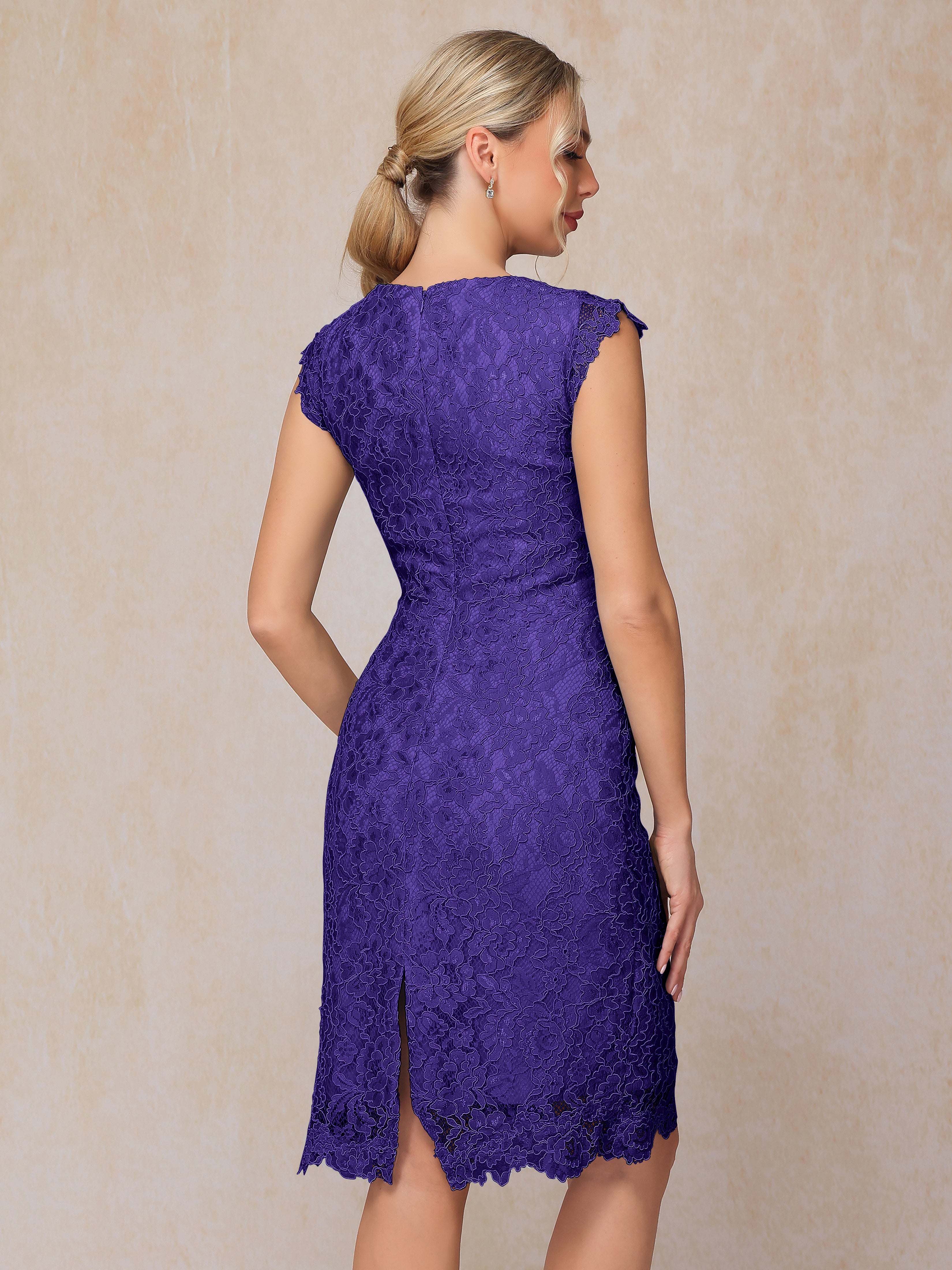 Cap Sleeves Knee Length Lace Mother Of The Bride Dress