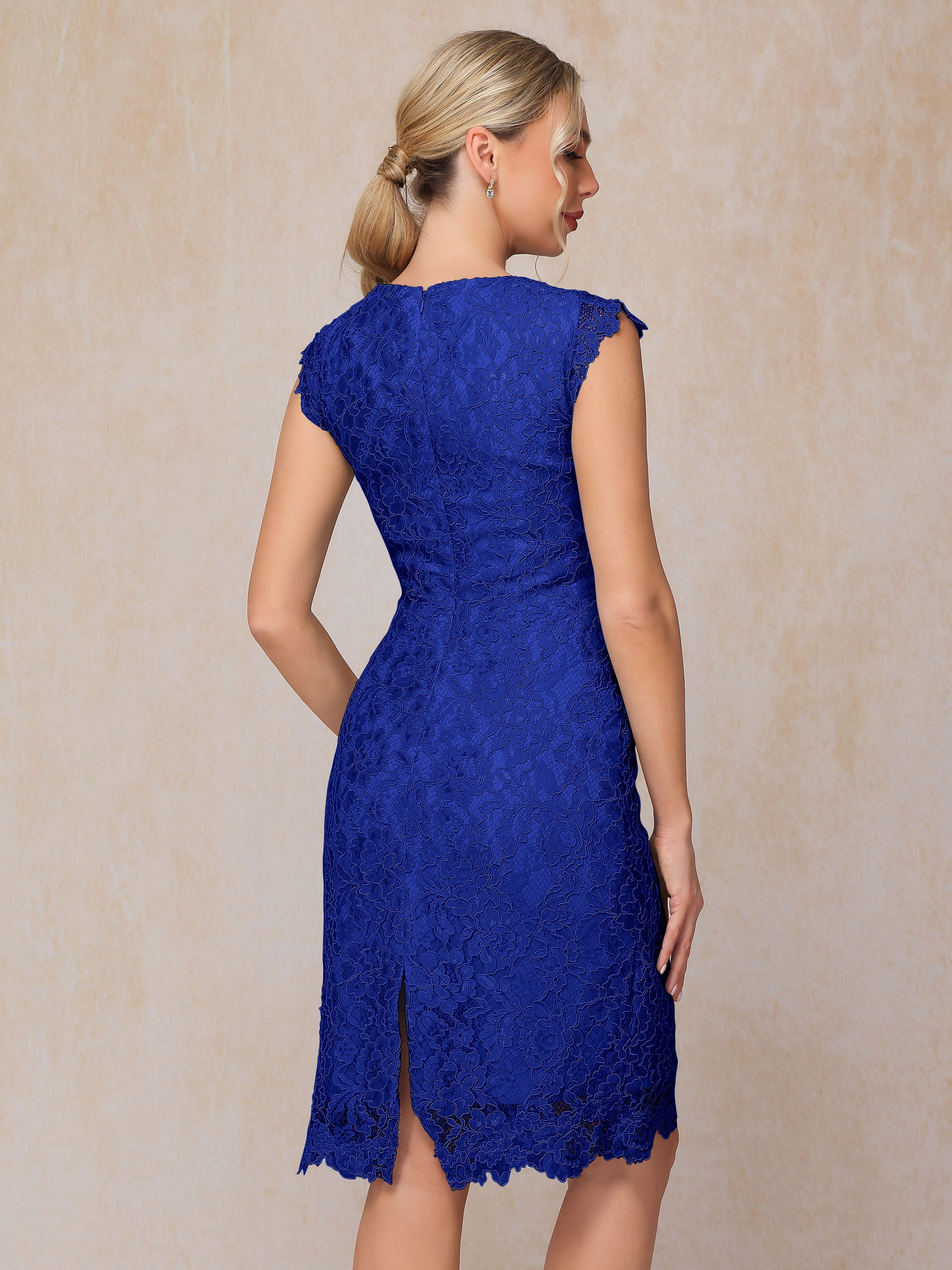 Cap Sleeves Knee Length Lace Wedding Guest Dress