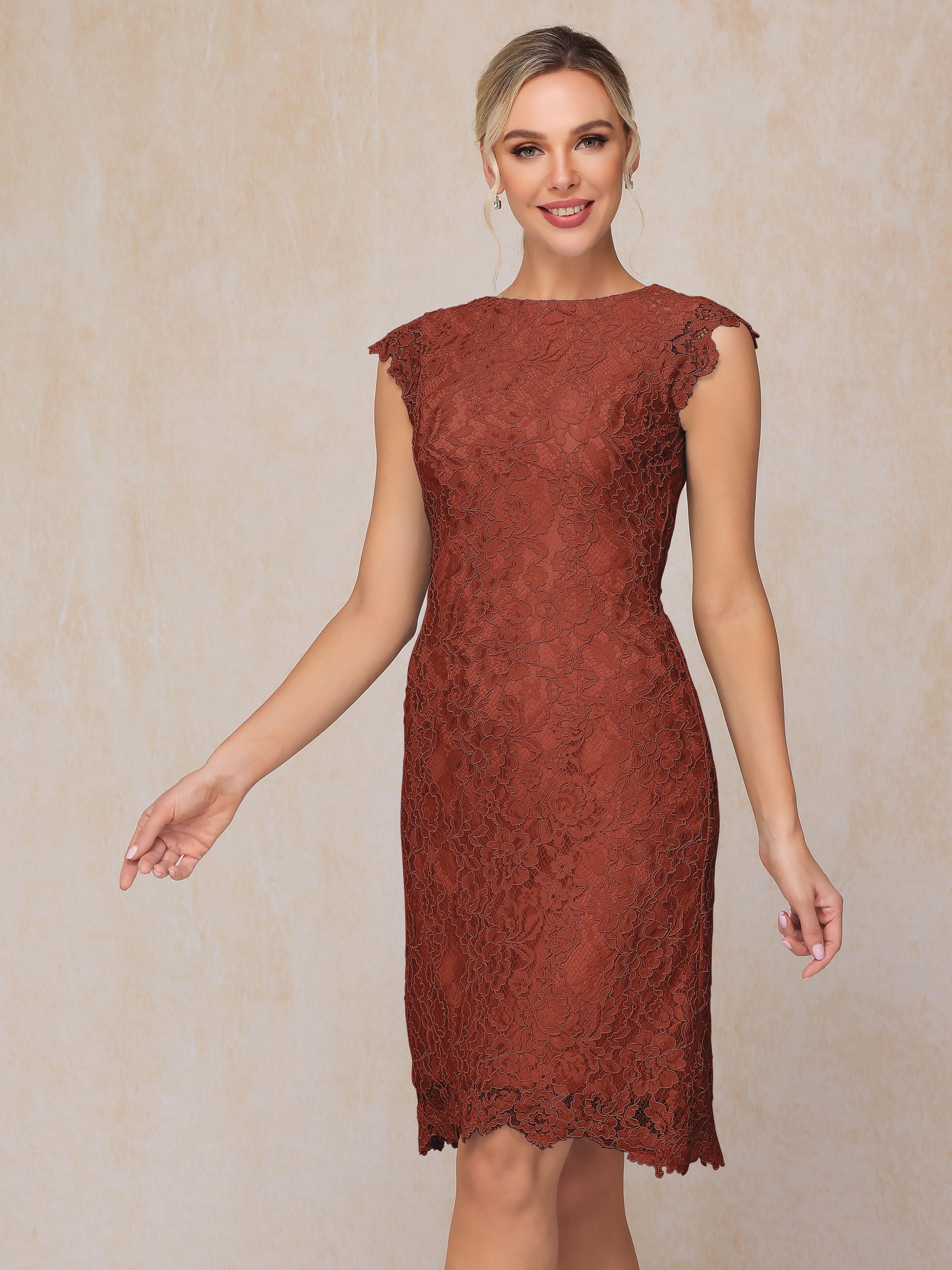 Cap Sleeves Knee Length Lace Mother Of The  Groom Dress