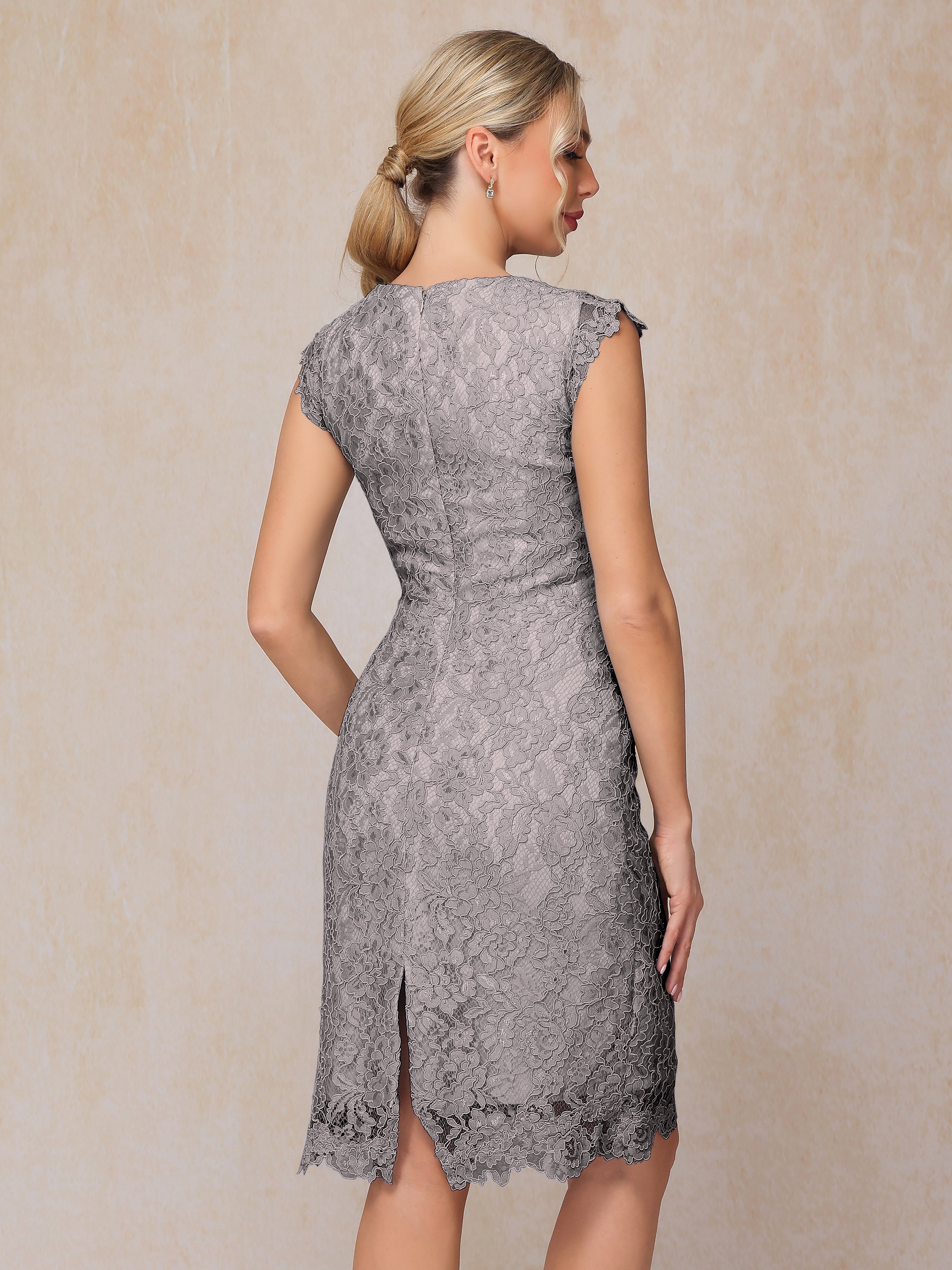 Cap Sleeves Knee Length Lace Mother Of The Bride Dress