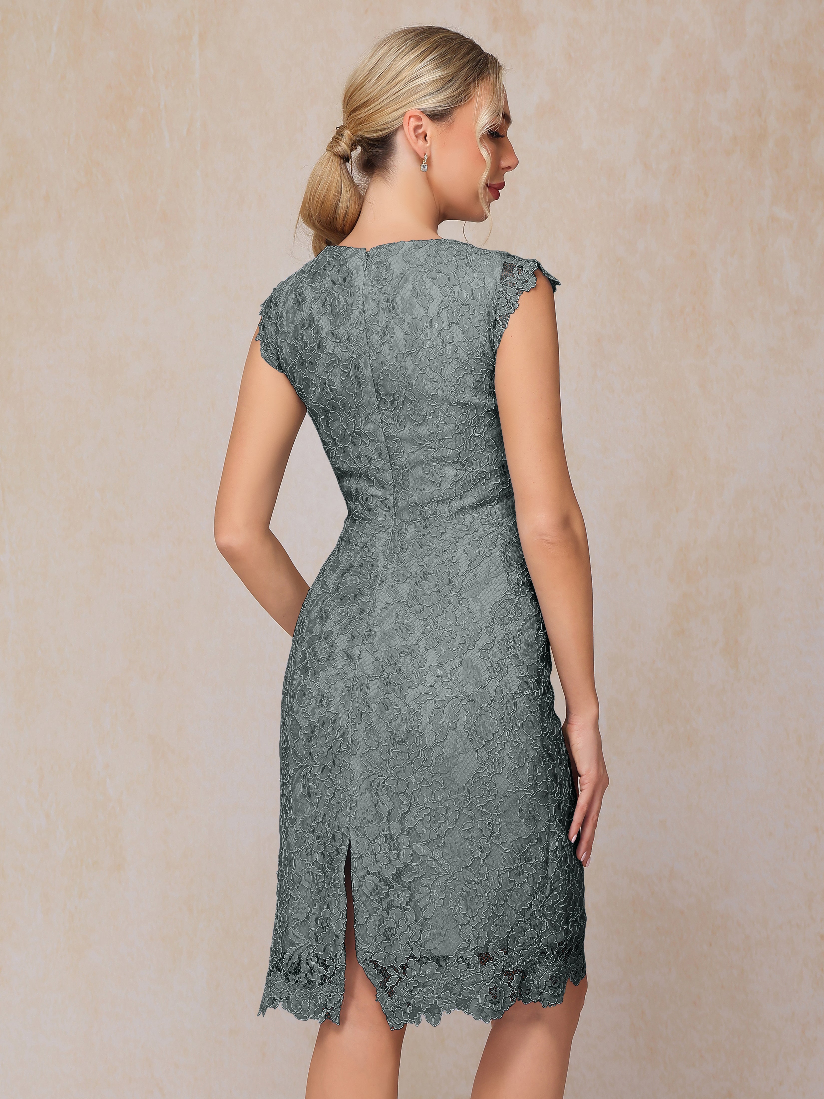 Cap Sleeves Knee Length Lace Mother Of The Bride Dress