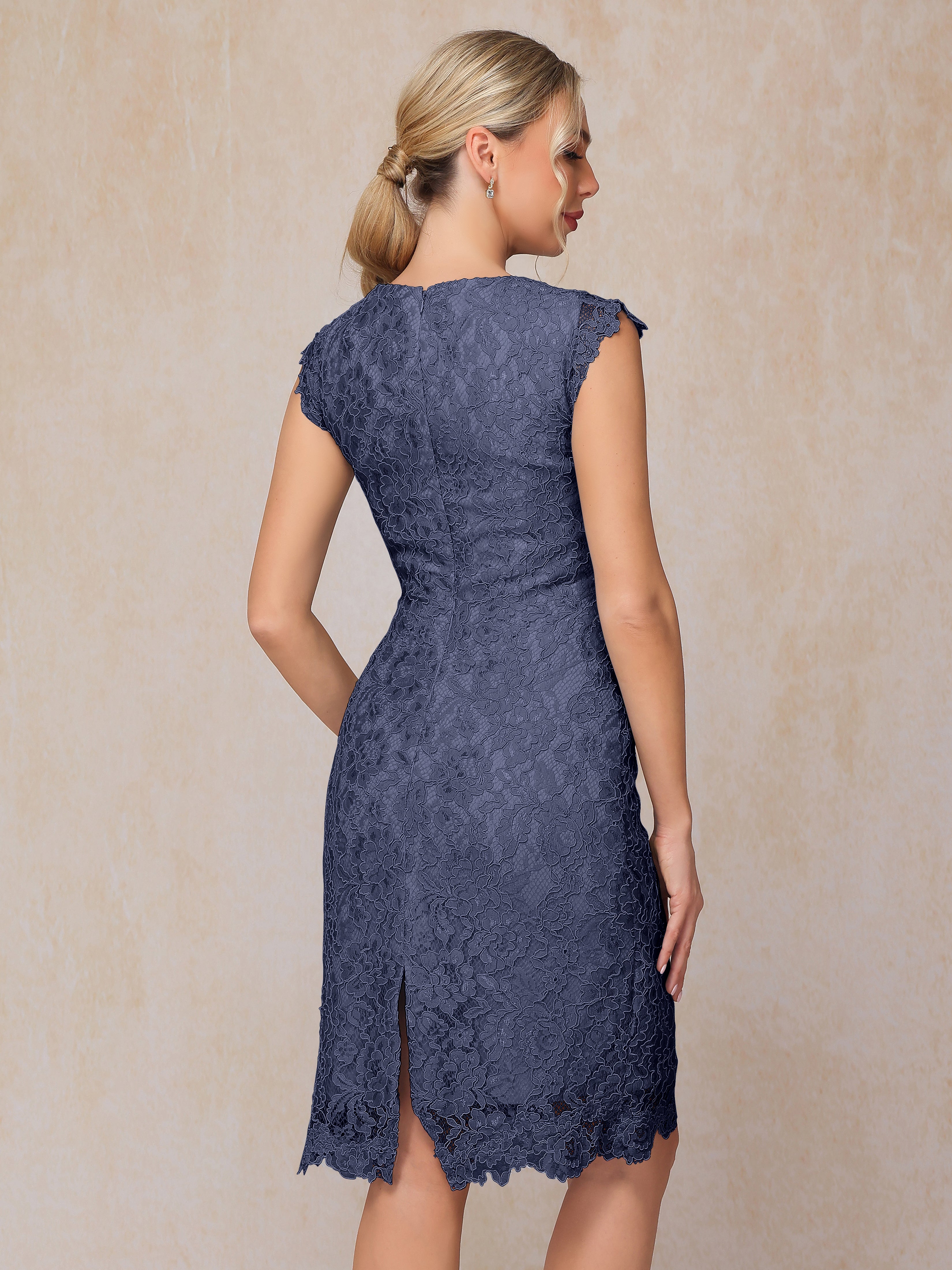 Cap Sleeves Knee Length Lace Wedding Guest Dress