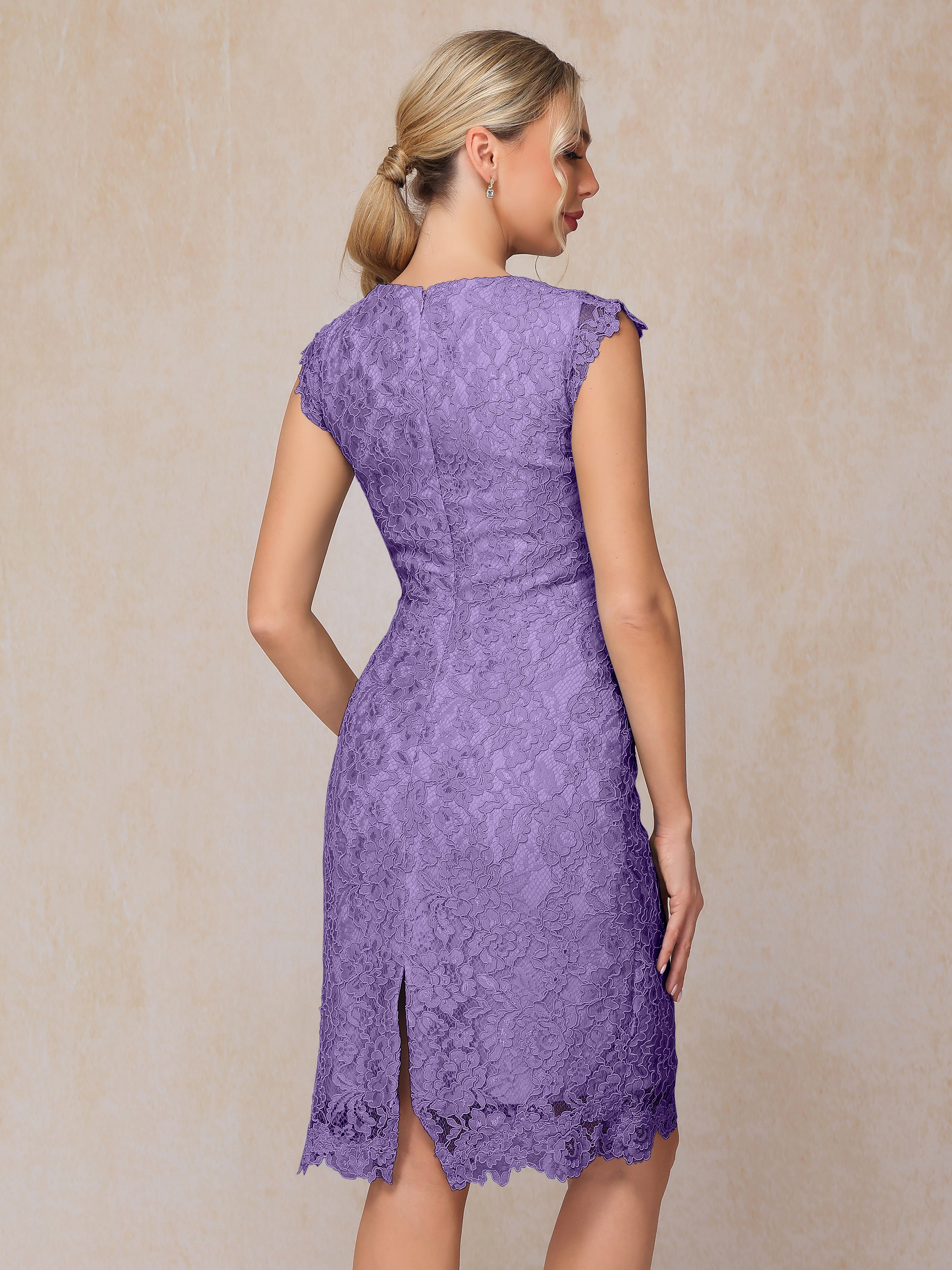 Cap Sleeves Knee Length Lace Mother Of The Bride Dress