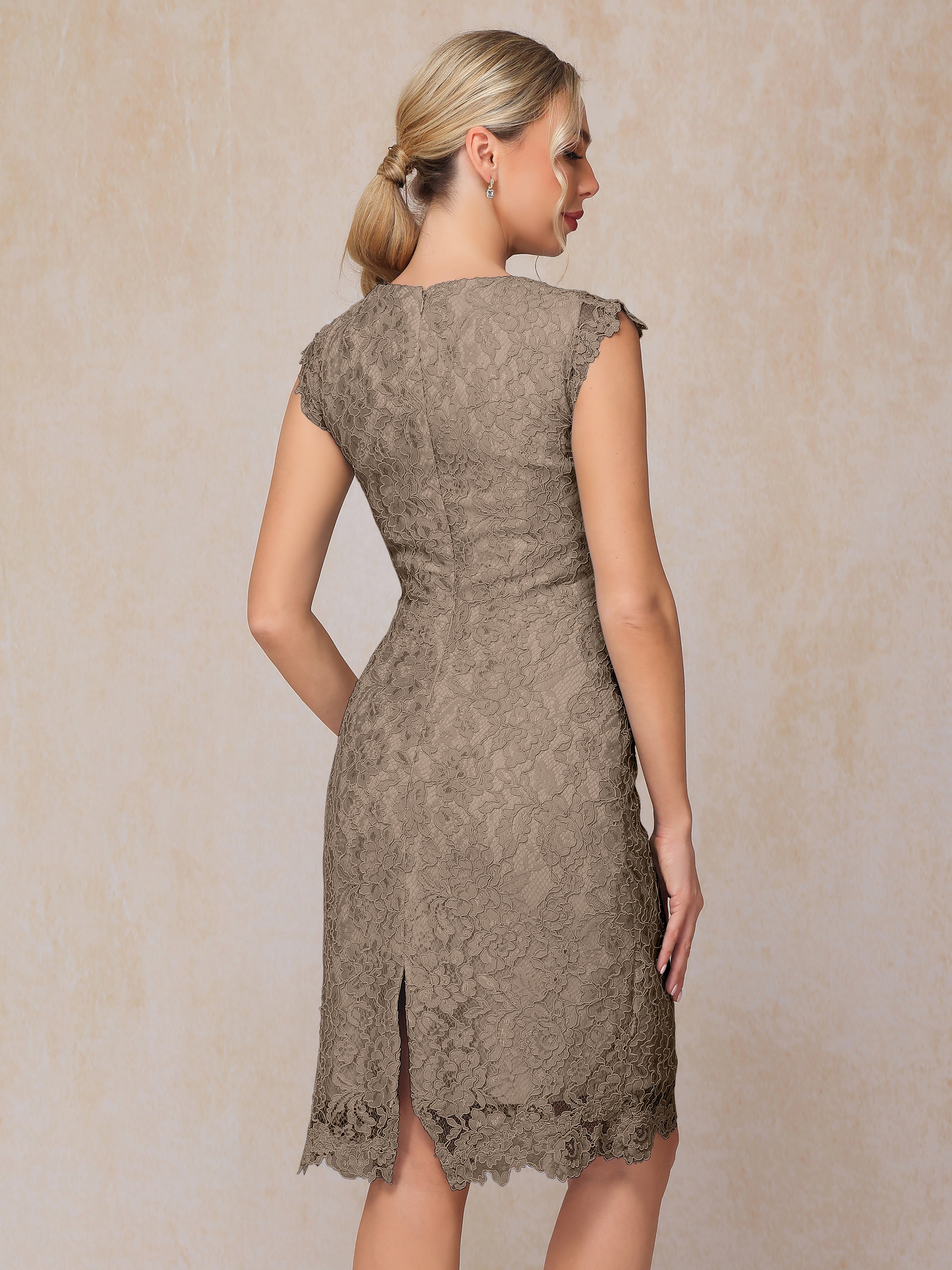 Cap Sleeves Knee Length Lace Mother Of The Bride Dress