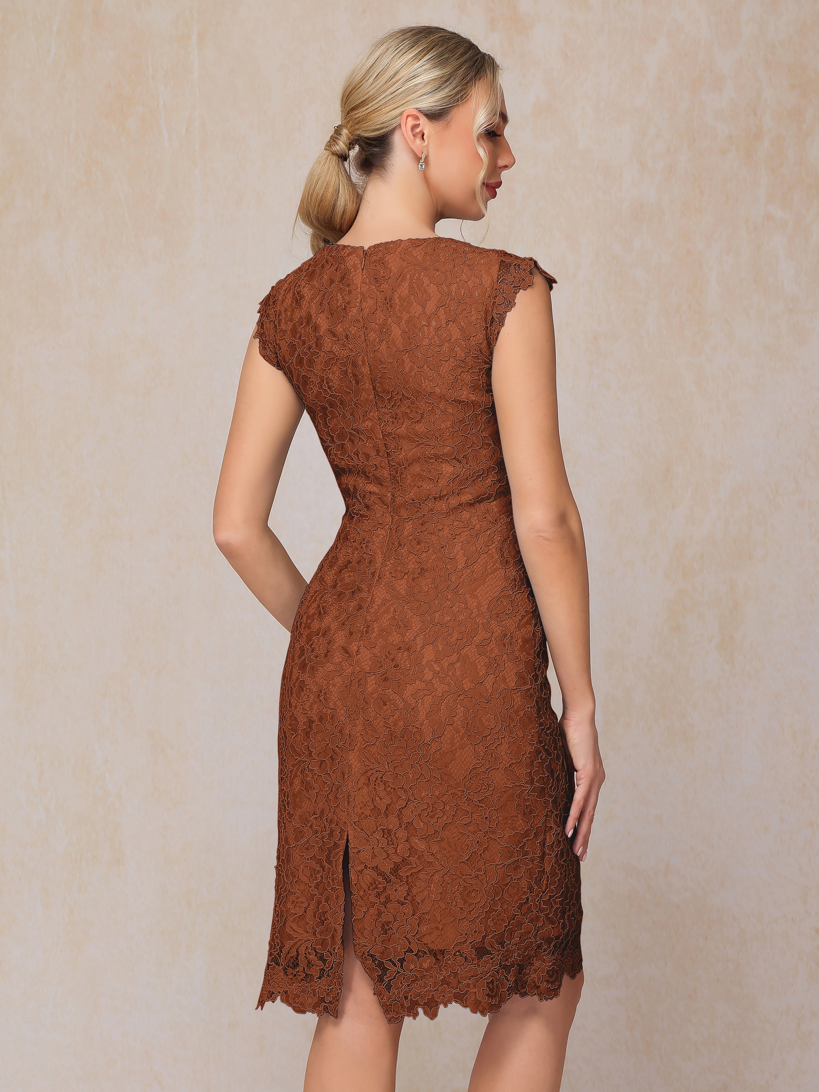 Cap Sleeves Knee Length Lace Mother Of The Bride Dress