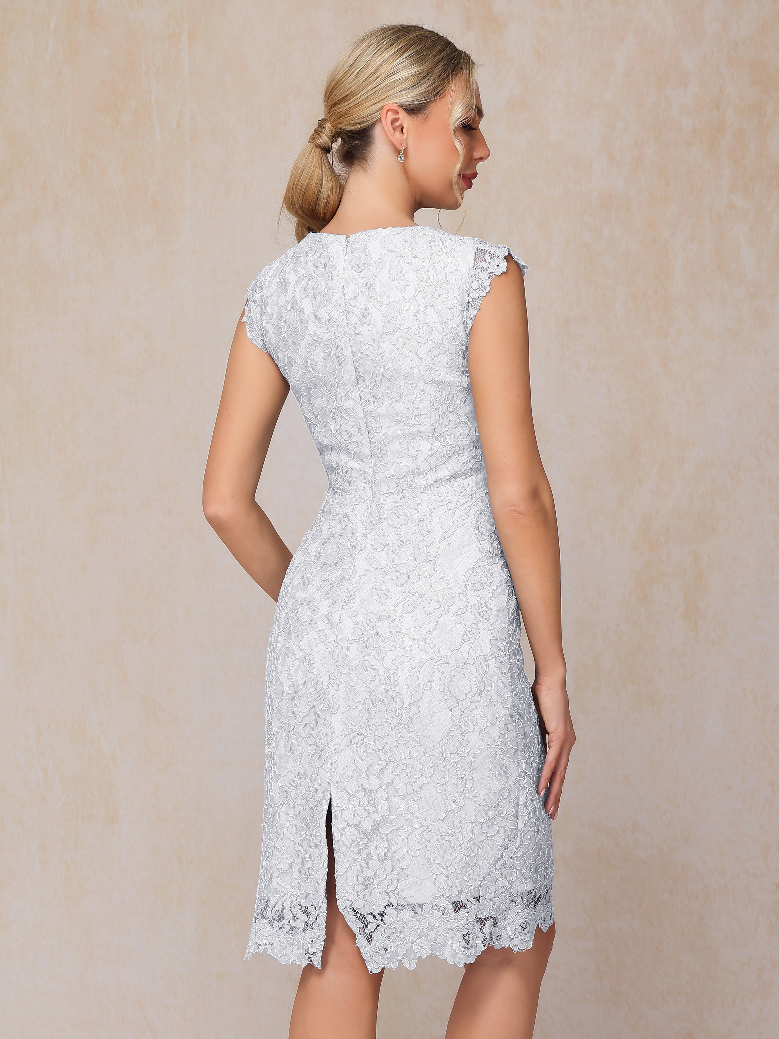 Cap Sleeves Knee Length Lace Wedding Guest Dress