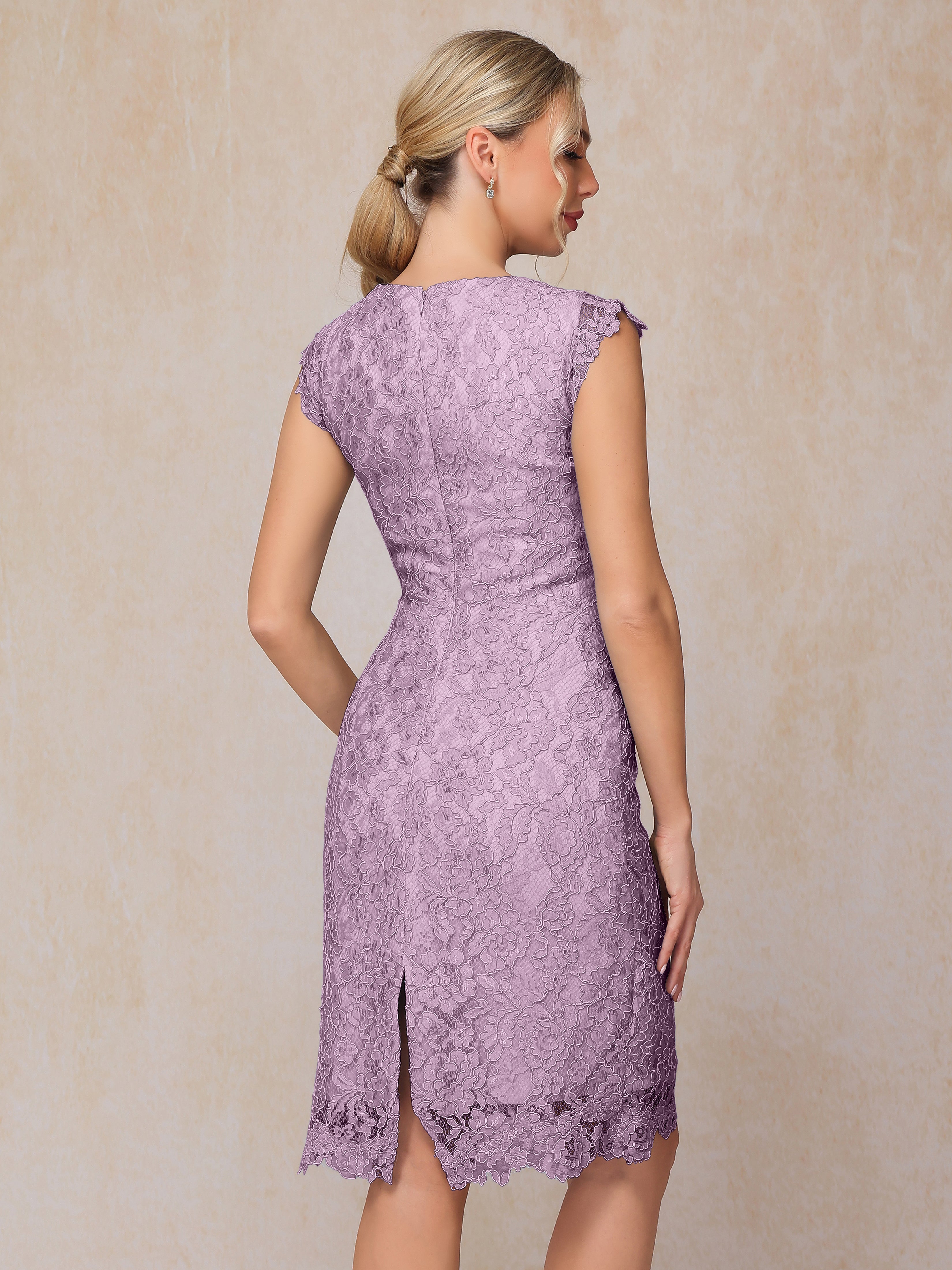 Cap Sleeves Knee Length Lace Mother Of The Bride Dress