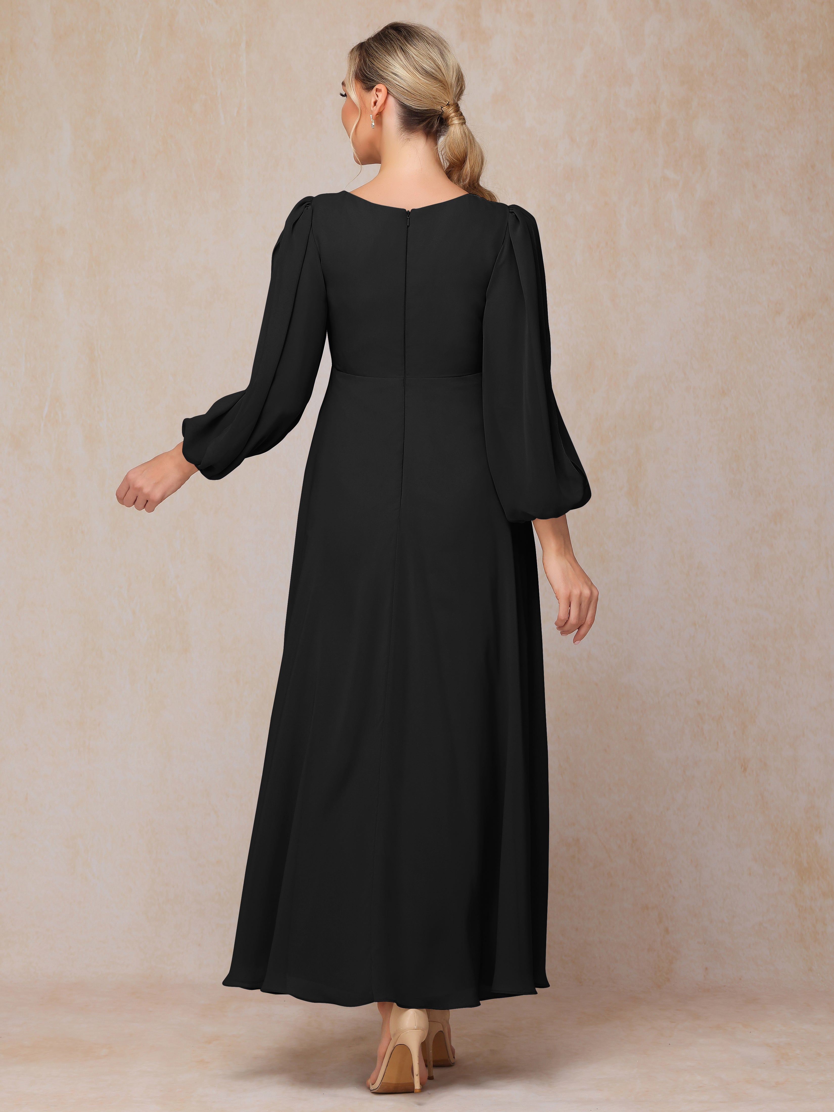 Long Sleeves V Neck Ankle Length Chiffon Mother Of The  Groom Dress