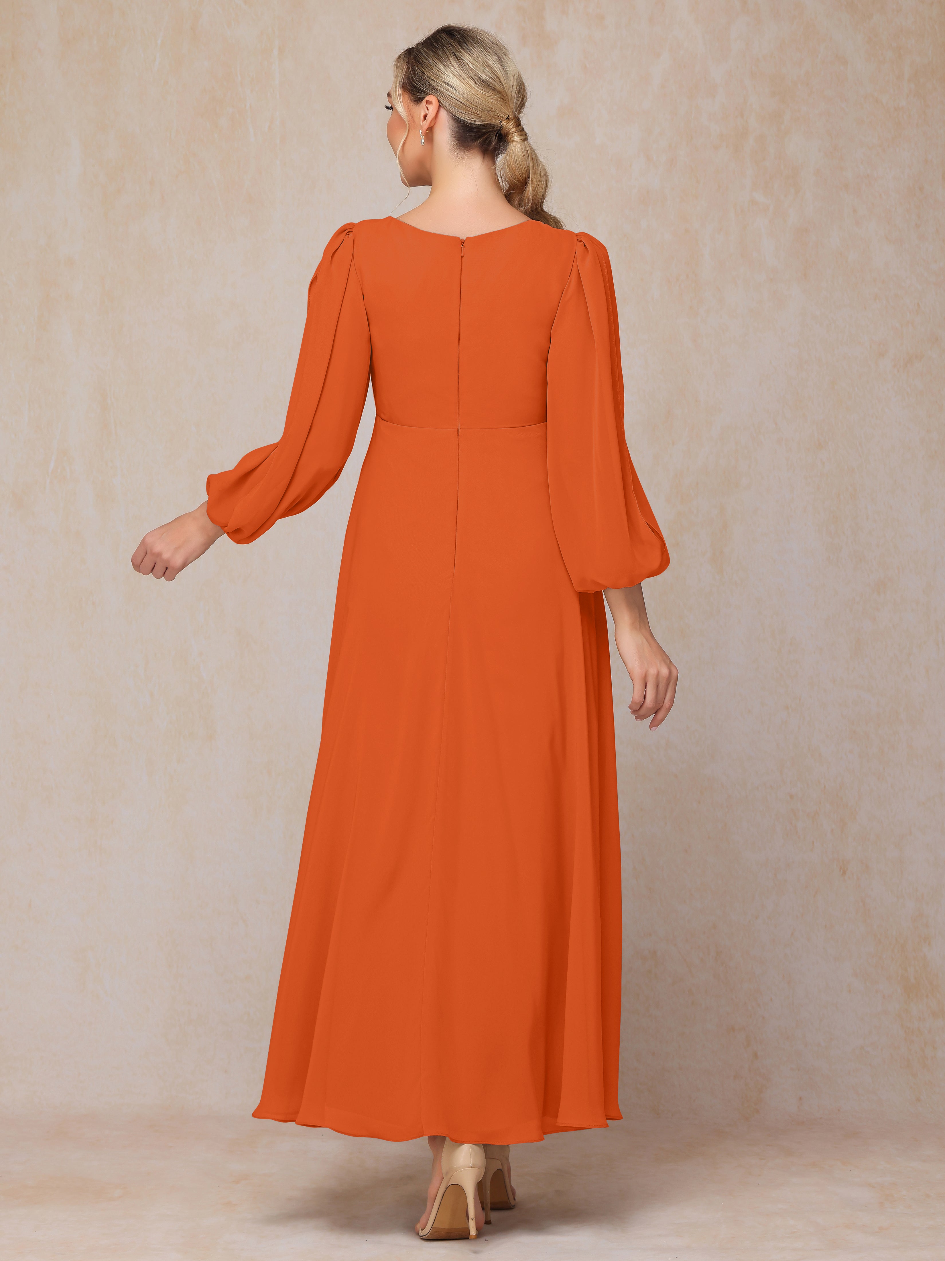 Long Sleeves V Neck Ankle Length Chiffon Mother Of The  Groom Dress