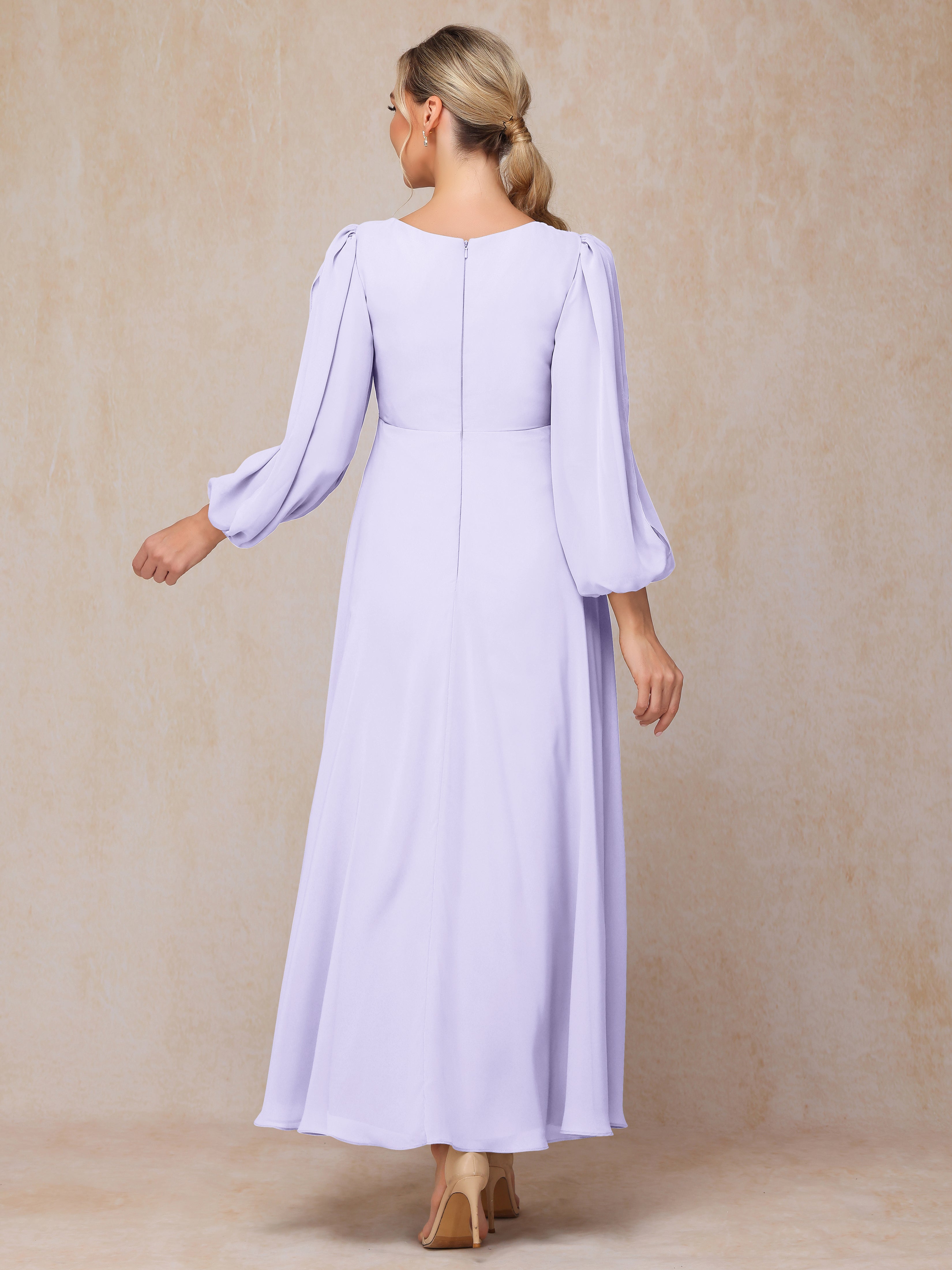 Long Sleeves V Neck Ankle Length Chiffon Mother Of The  Groom Dress