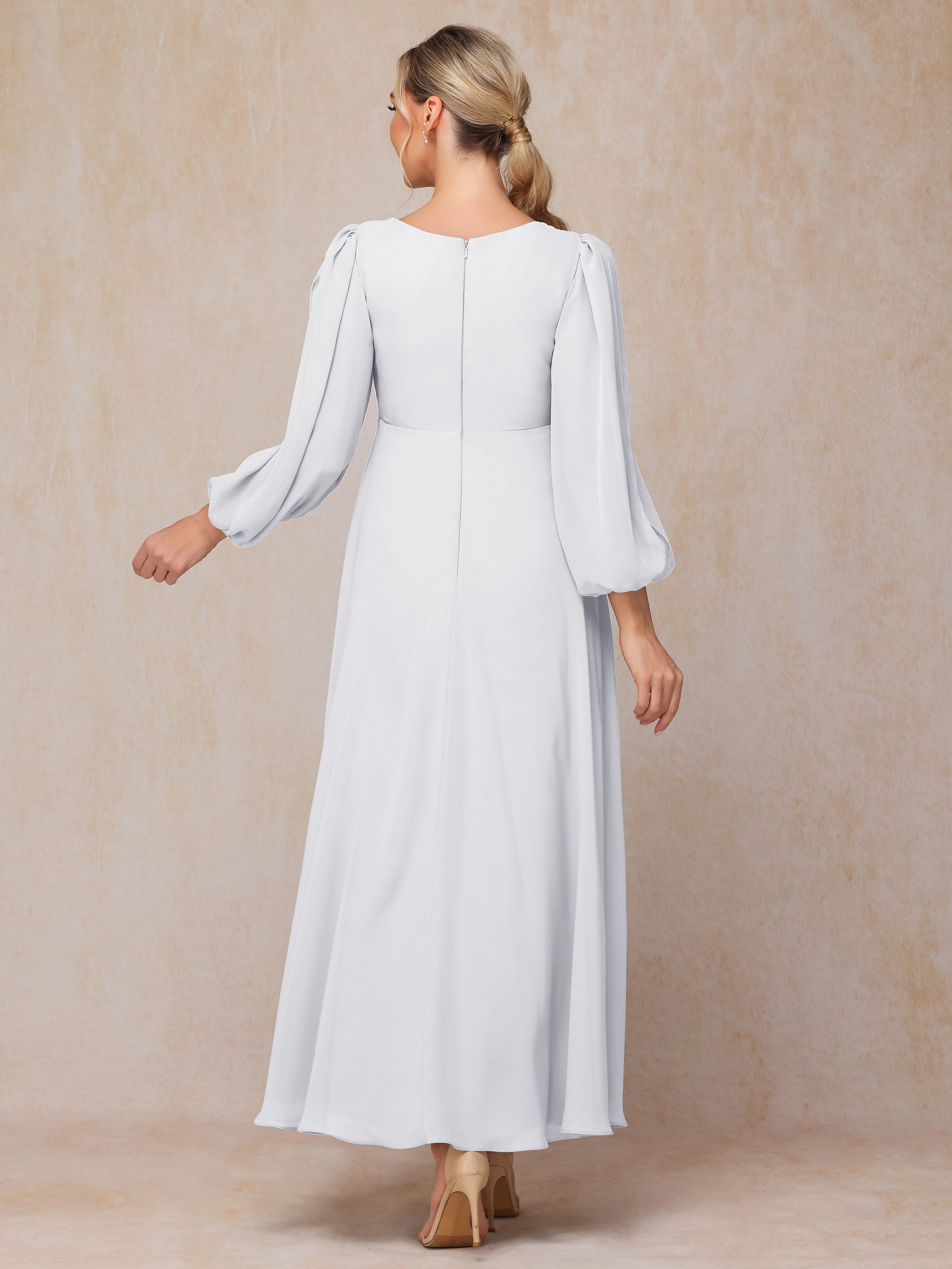 Long Sleeves V Neck Ankle Length Chiffon Mother Of The  Groom Dress