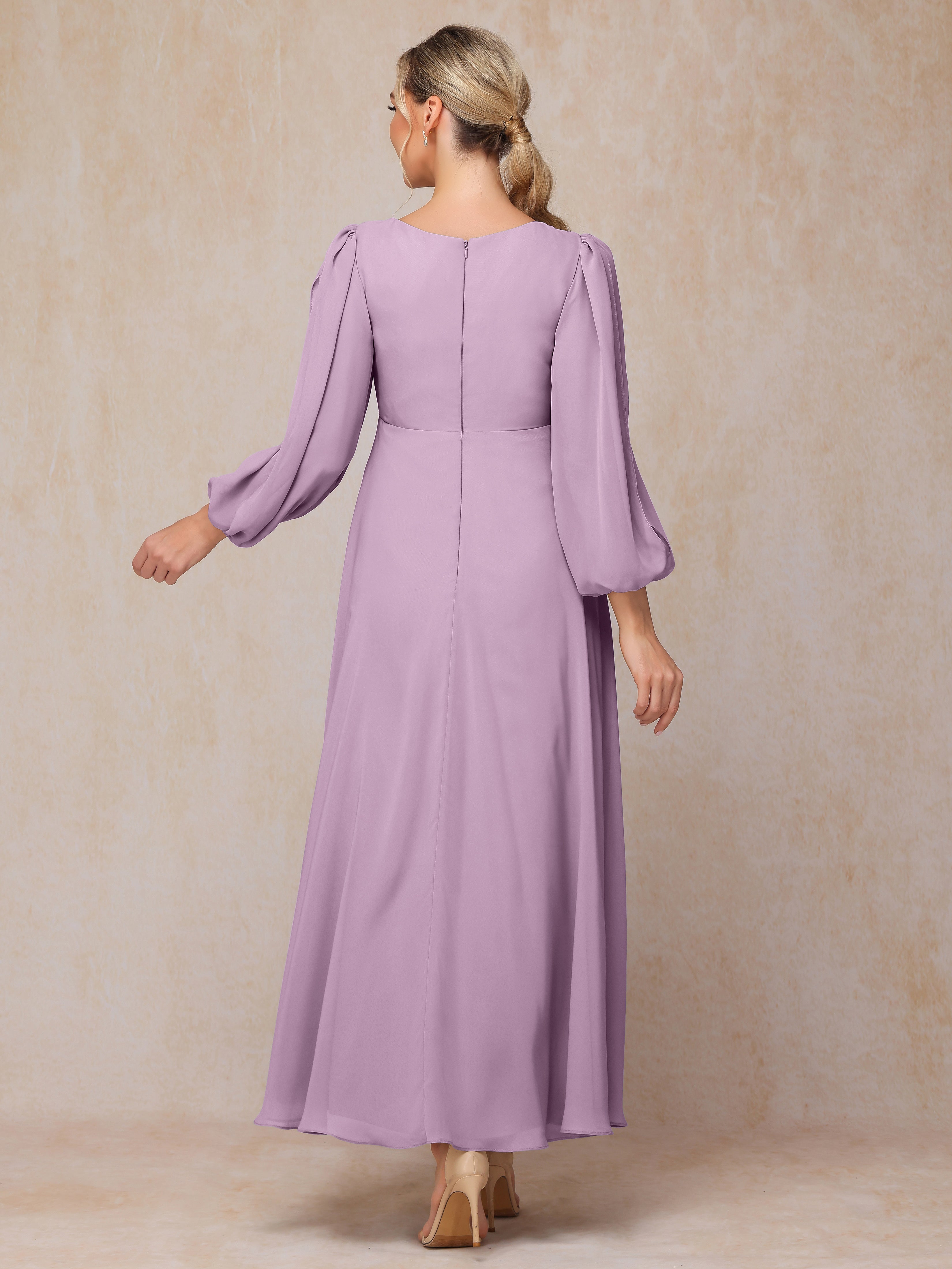 Long Sleeves V Neck Ankle Length Chiffon Mother Of The  Groom Dress