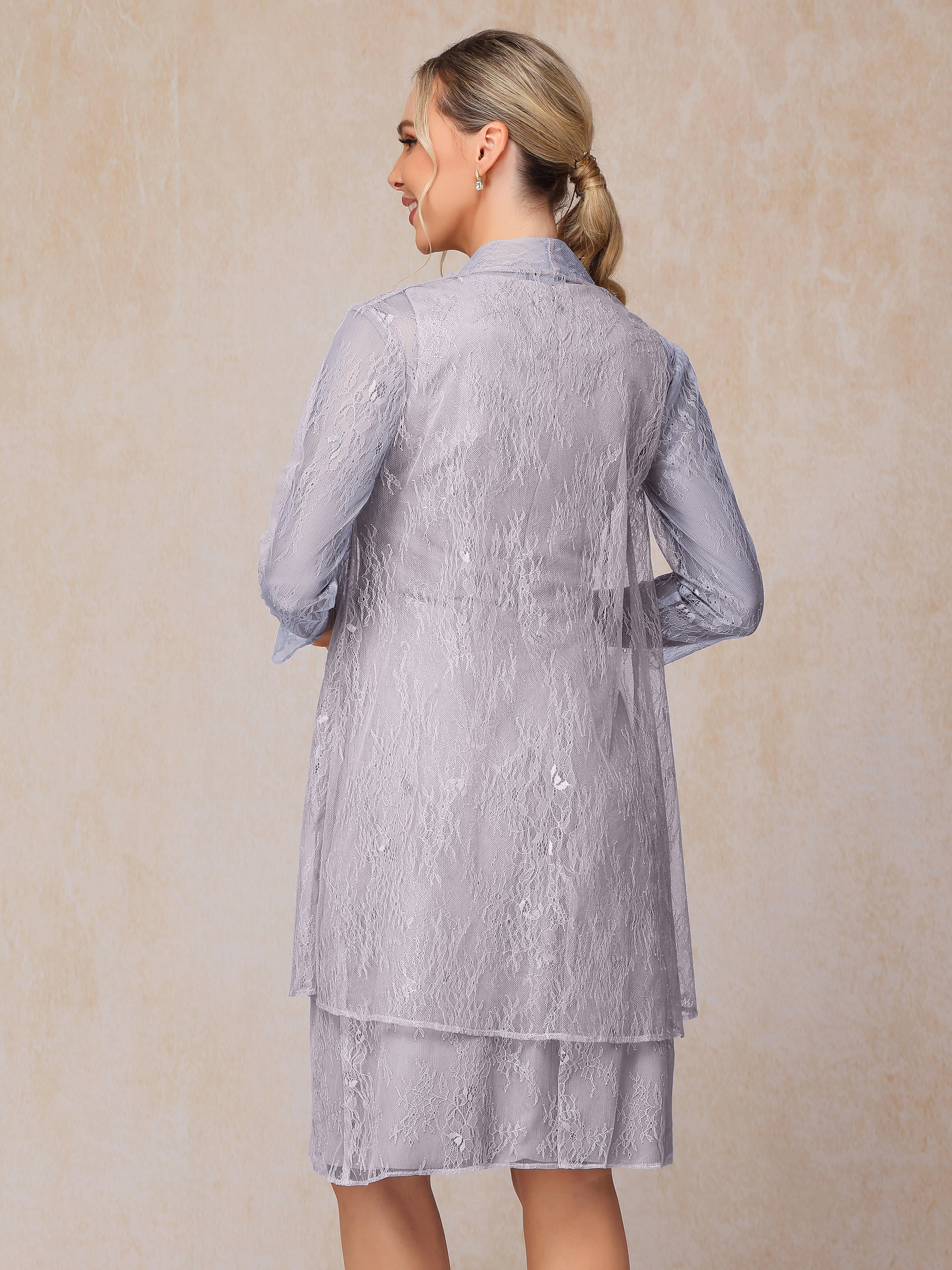 2 Pieces Knee Length Chiffon Lace Mother Of The  Groom Dress