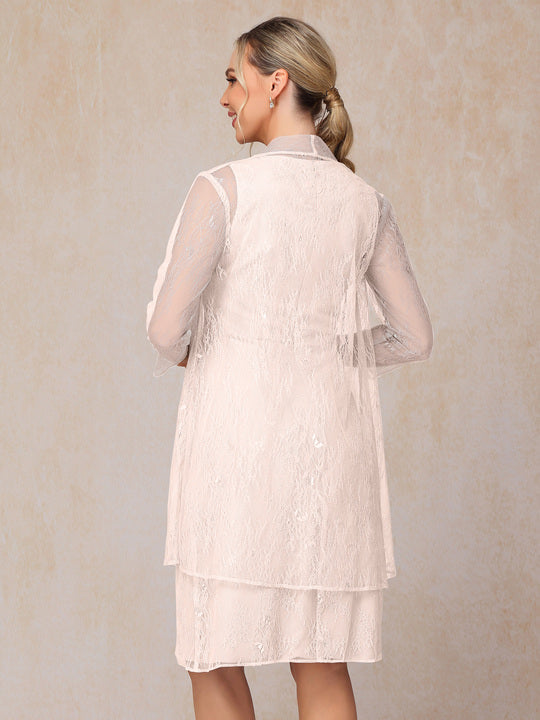 2 Pieces Knee Length Chiffon Lace Mother Of The  Groom Dress