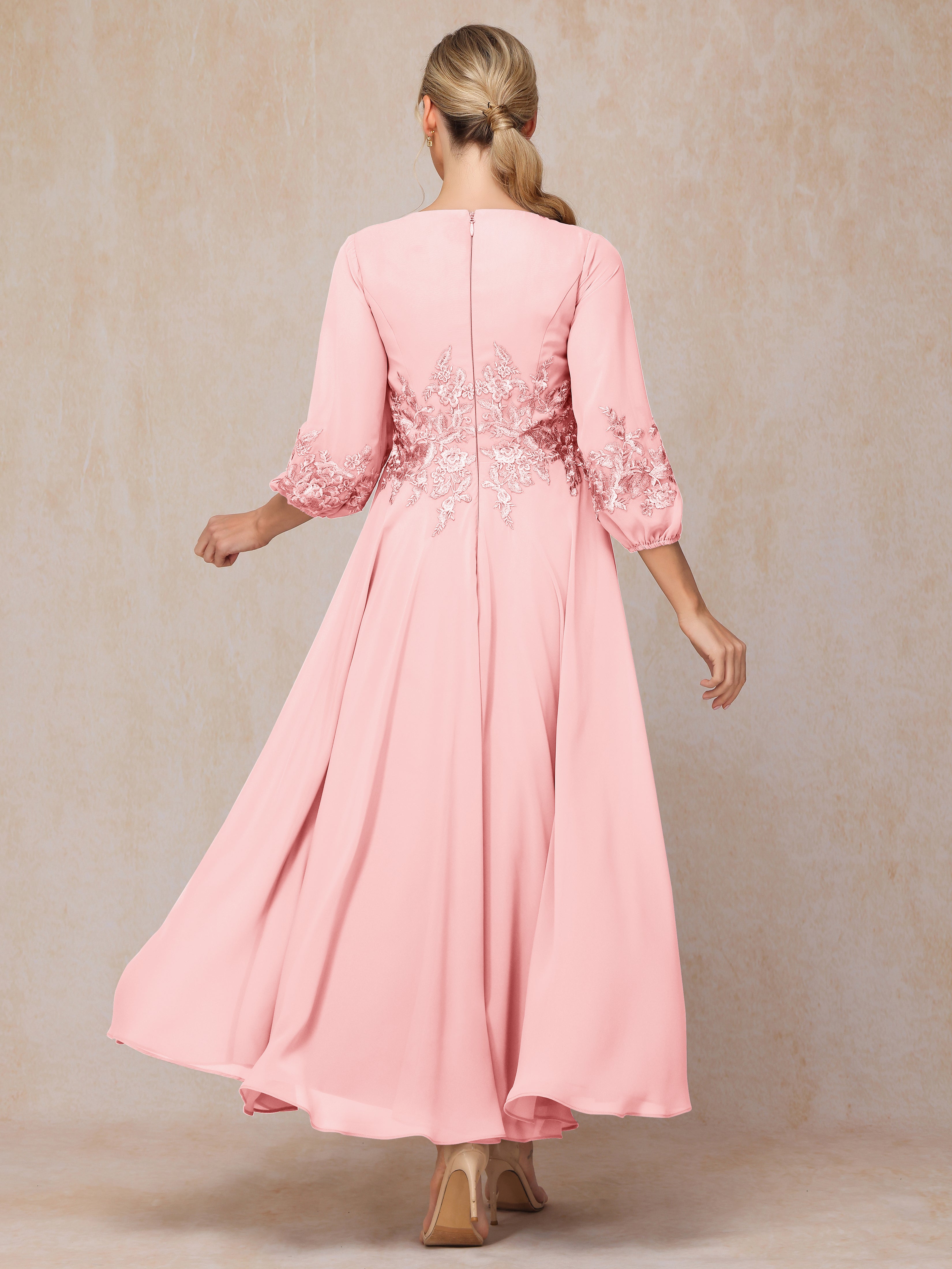 Long Sleeves Appliques Ankle Length Chiffon Mother Of The Bride Dress