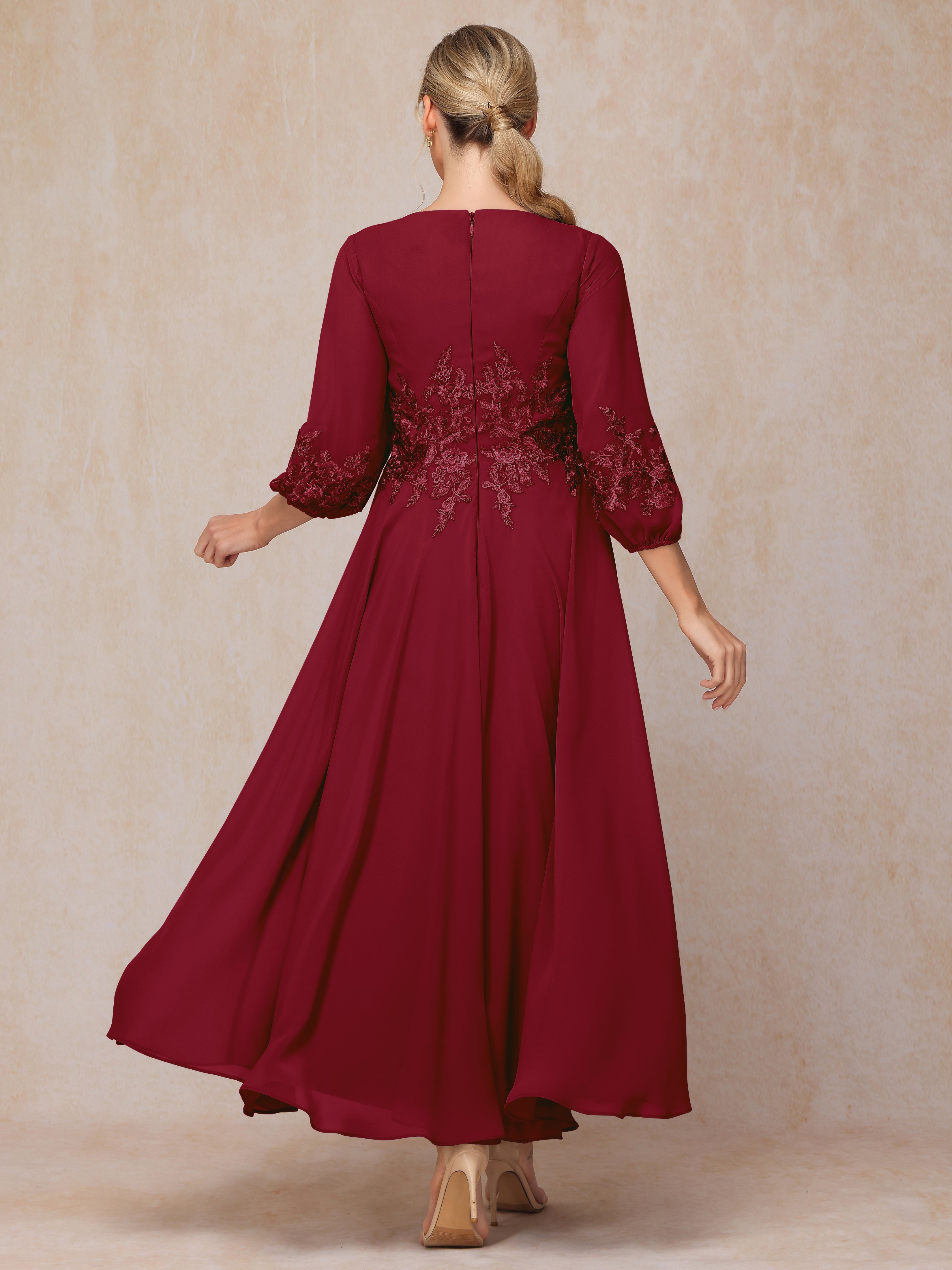 Long Sleeves Appliques Ankle Length Chiffon Mother Of The Bride Dress