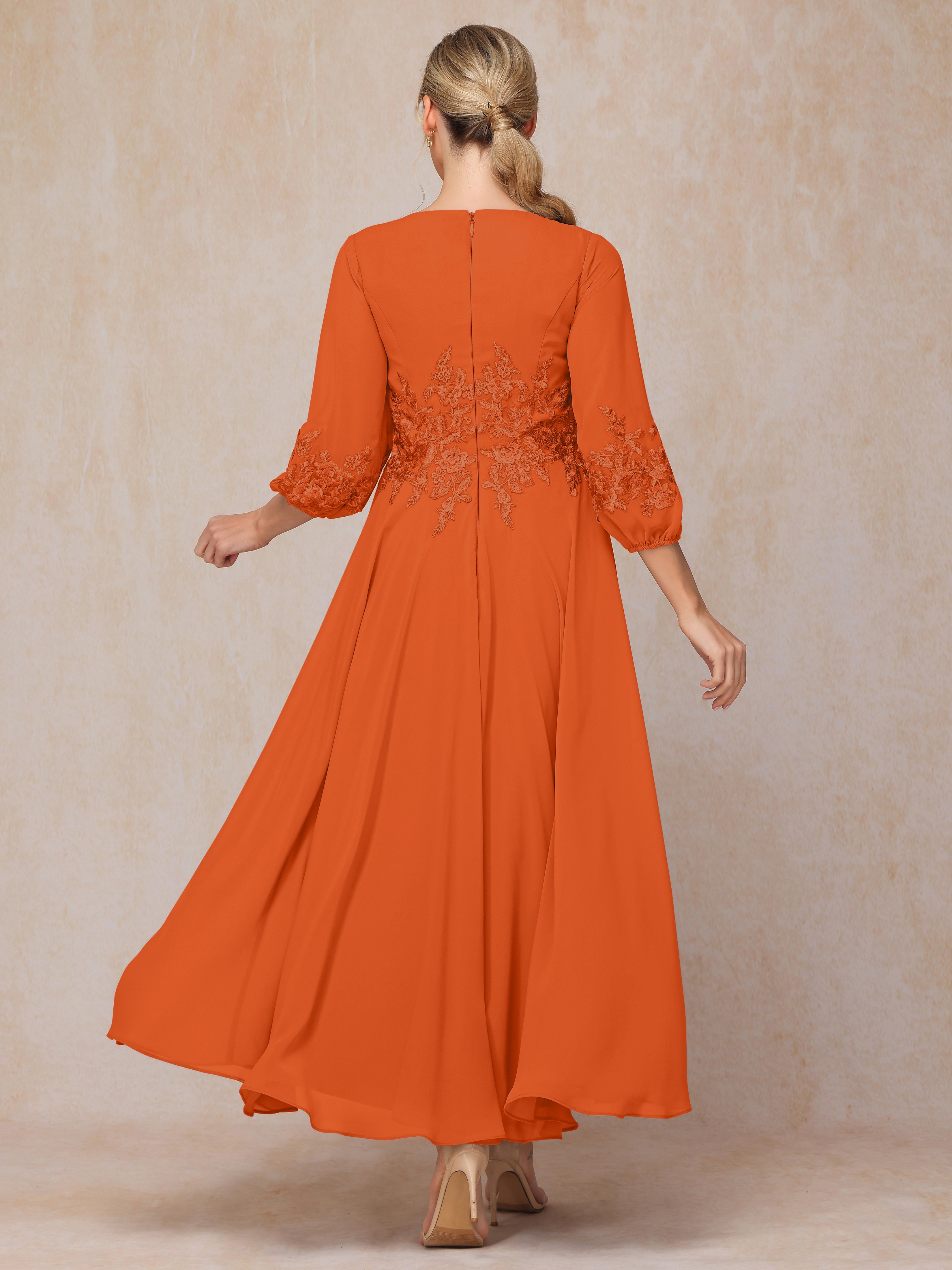 Long Sleeves Appliques Ankle Length Chiffon Mother Of The  Groom Dress