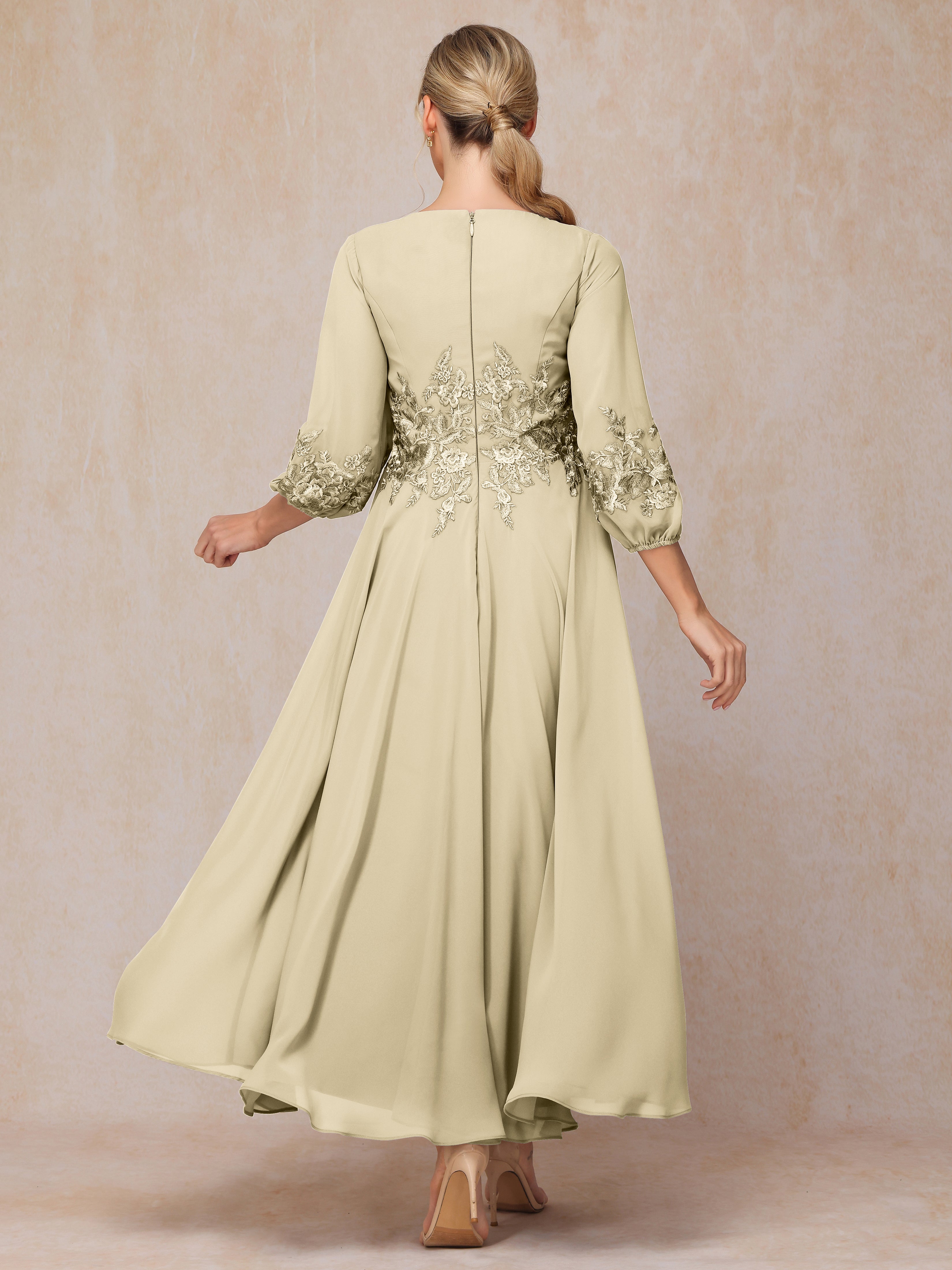 Long Sleeves Appliques Ankle Length Chiffon Mother Of The Bride Dress