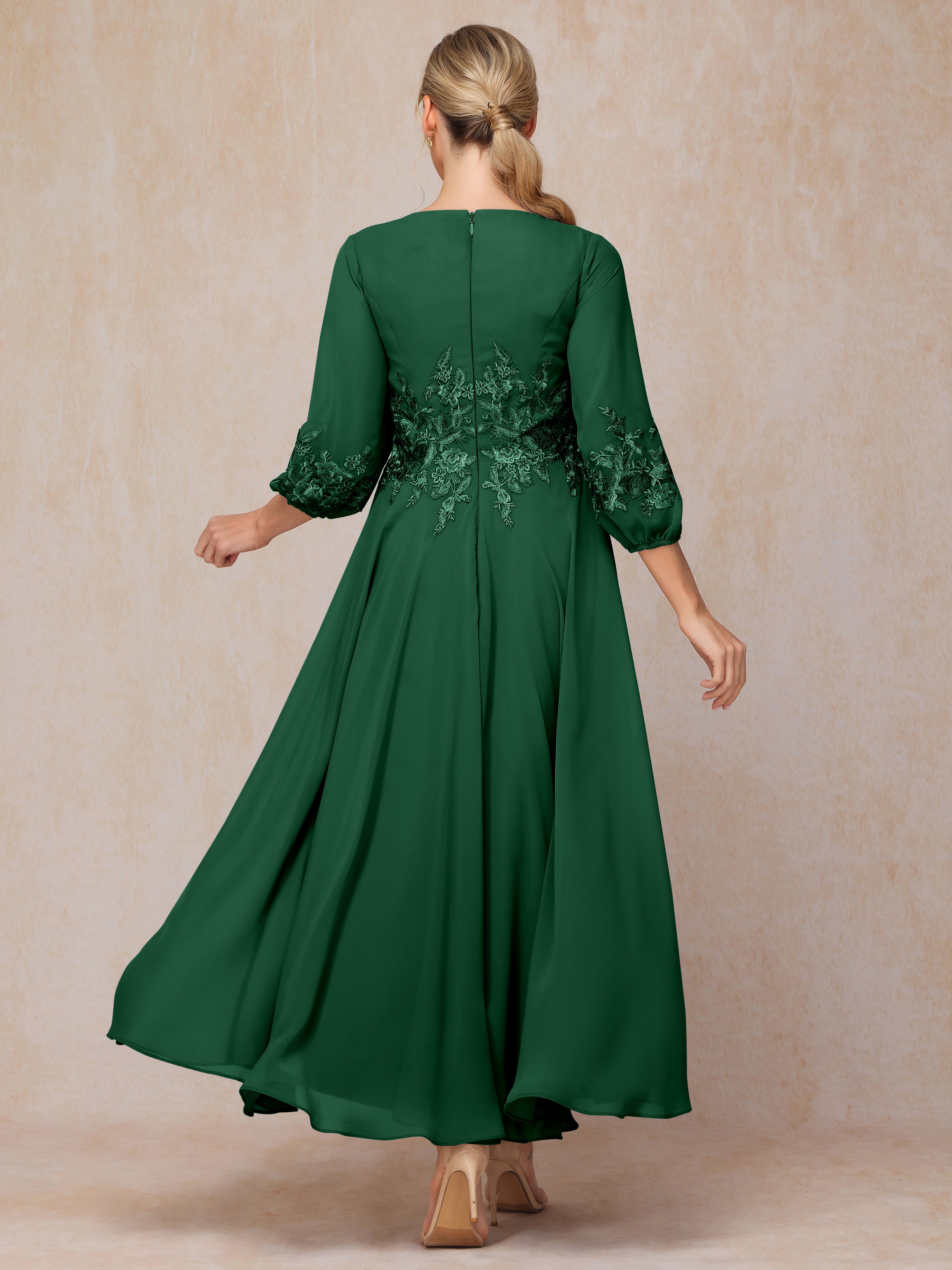 Long Sleeves Appliques Ankle Length Chiffon Mother Of The Bride Dress