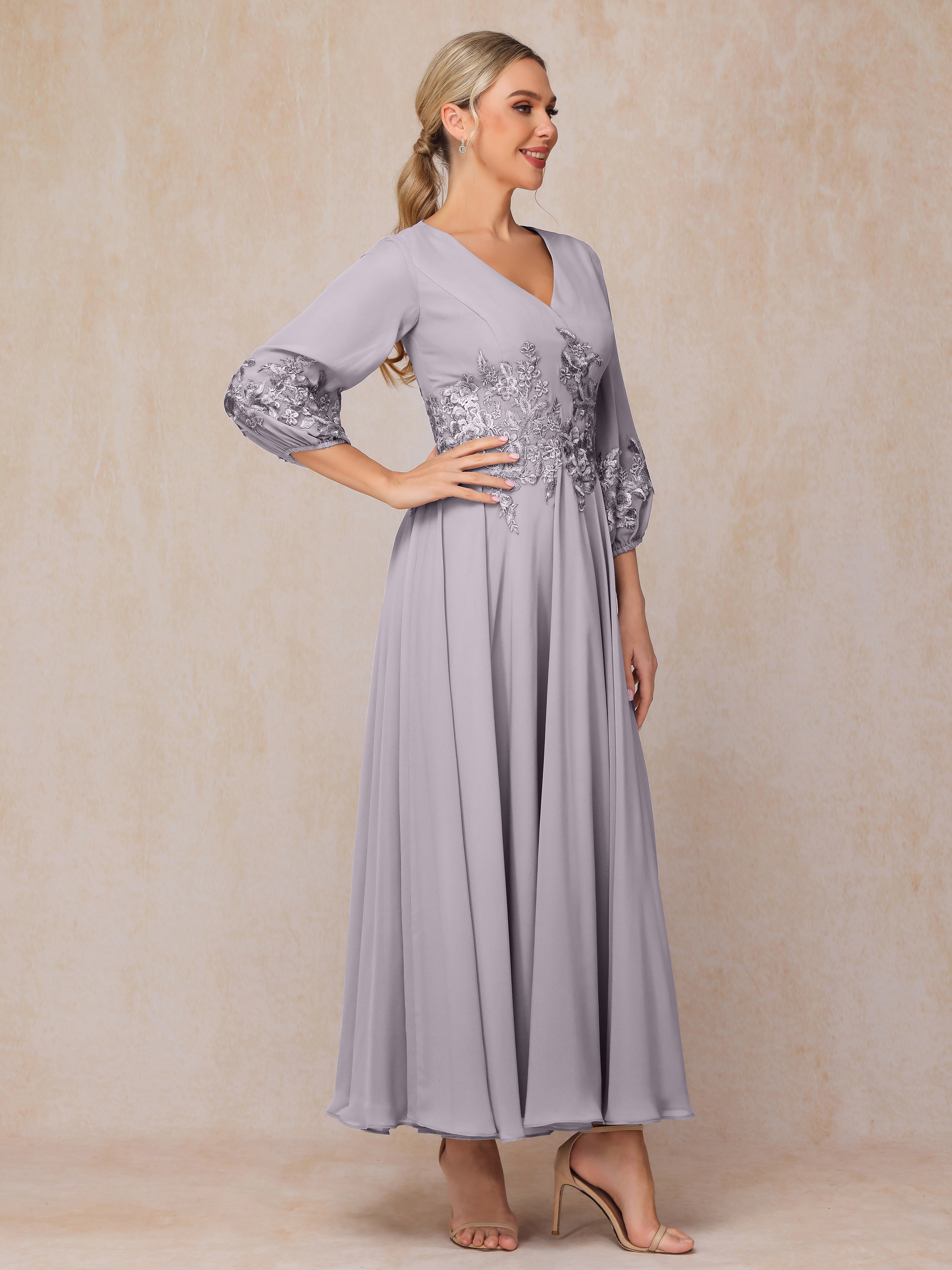 Long Sleeves Appliques Ankle Length Chiffon Mother Of The  Groom Dress