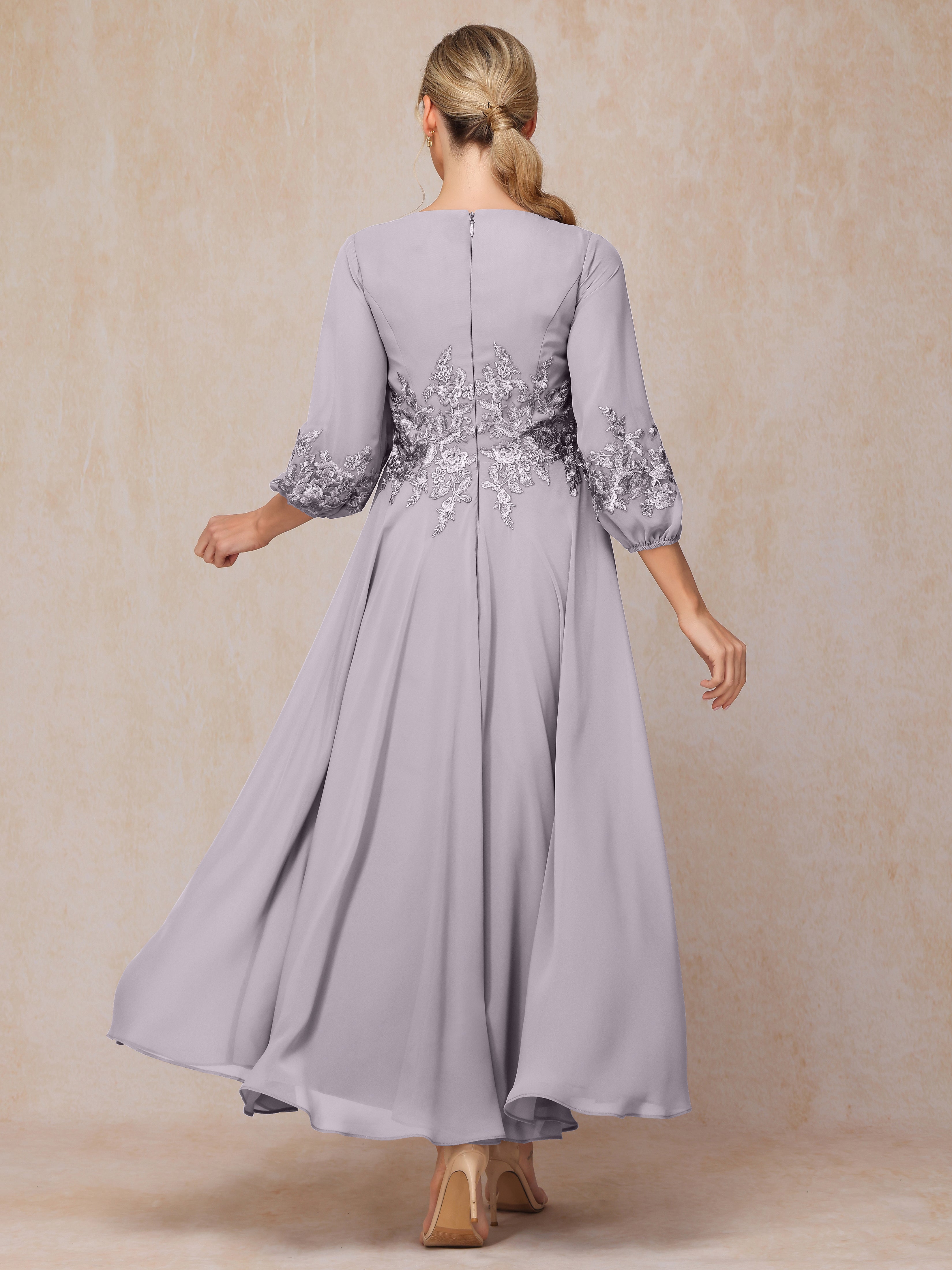 Long Sleeves Appliques Ankle Length Chiffon Mother Of The Bride Dress