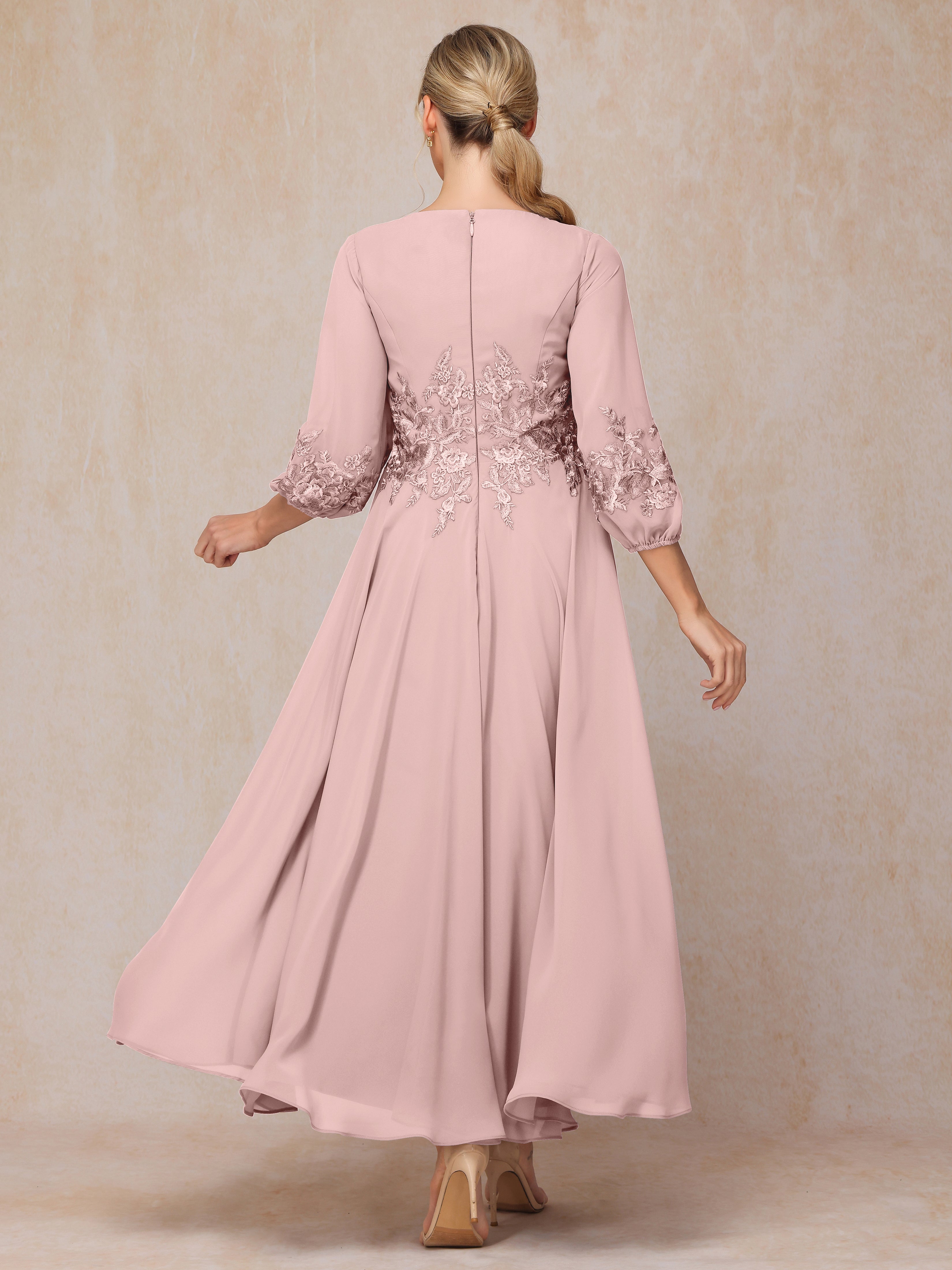 Long Sleeves Appliques Ankle Length Chiffon Mother Of The Bride Dress