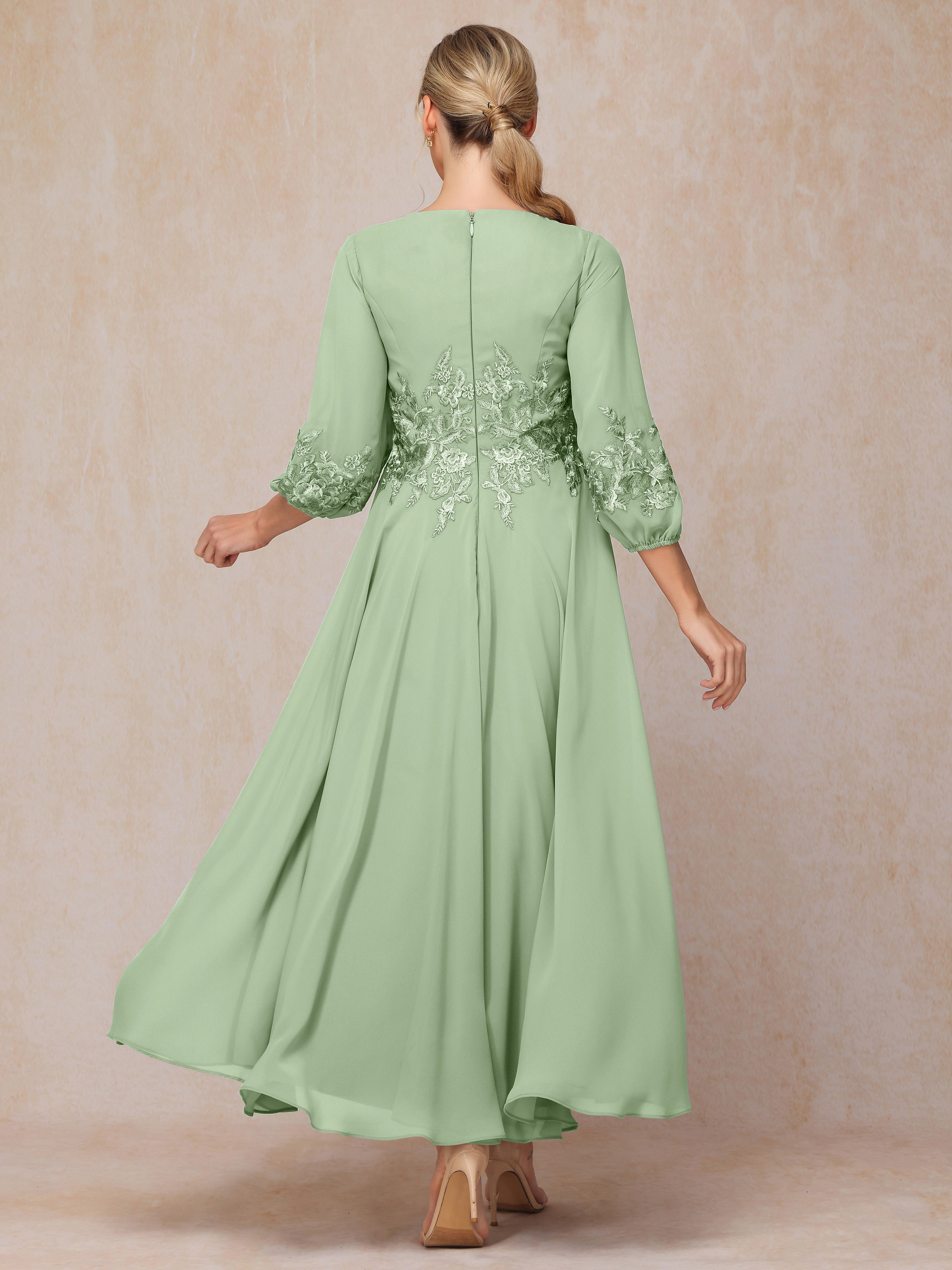 Long Sleeves Appliques Ankle Length Chiffon Mother Of The  Groom Dress