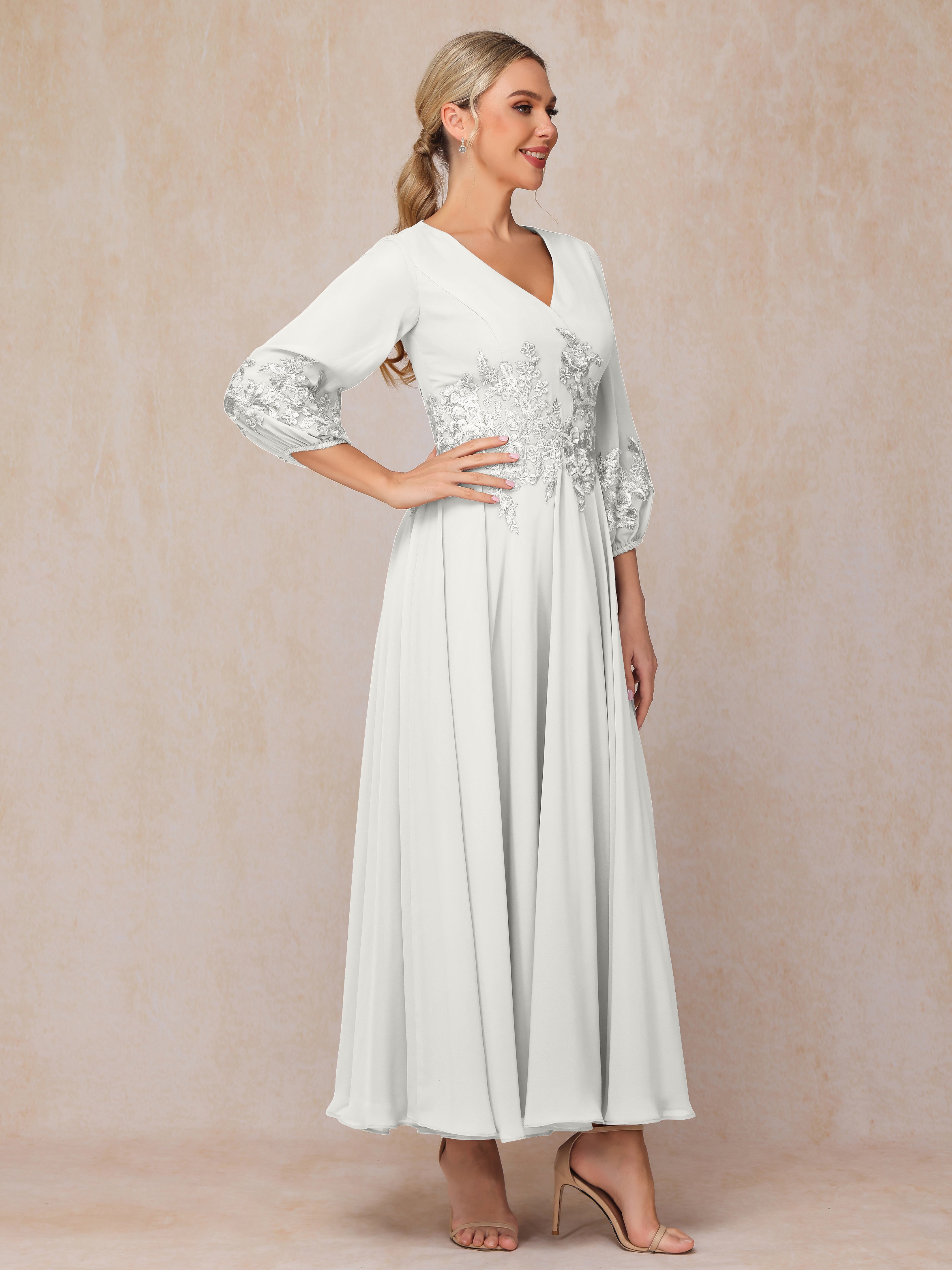 Long Sleeves Appliques Ankle Length Chiffon Mother Of The Bride Dress