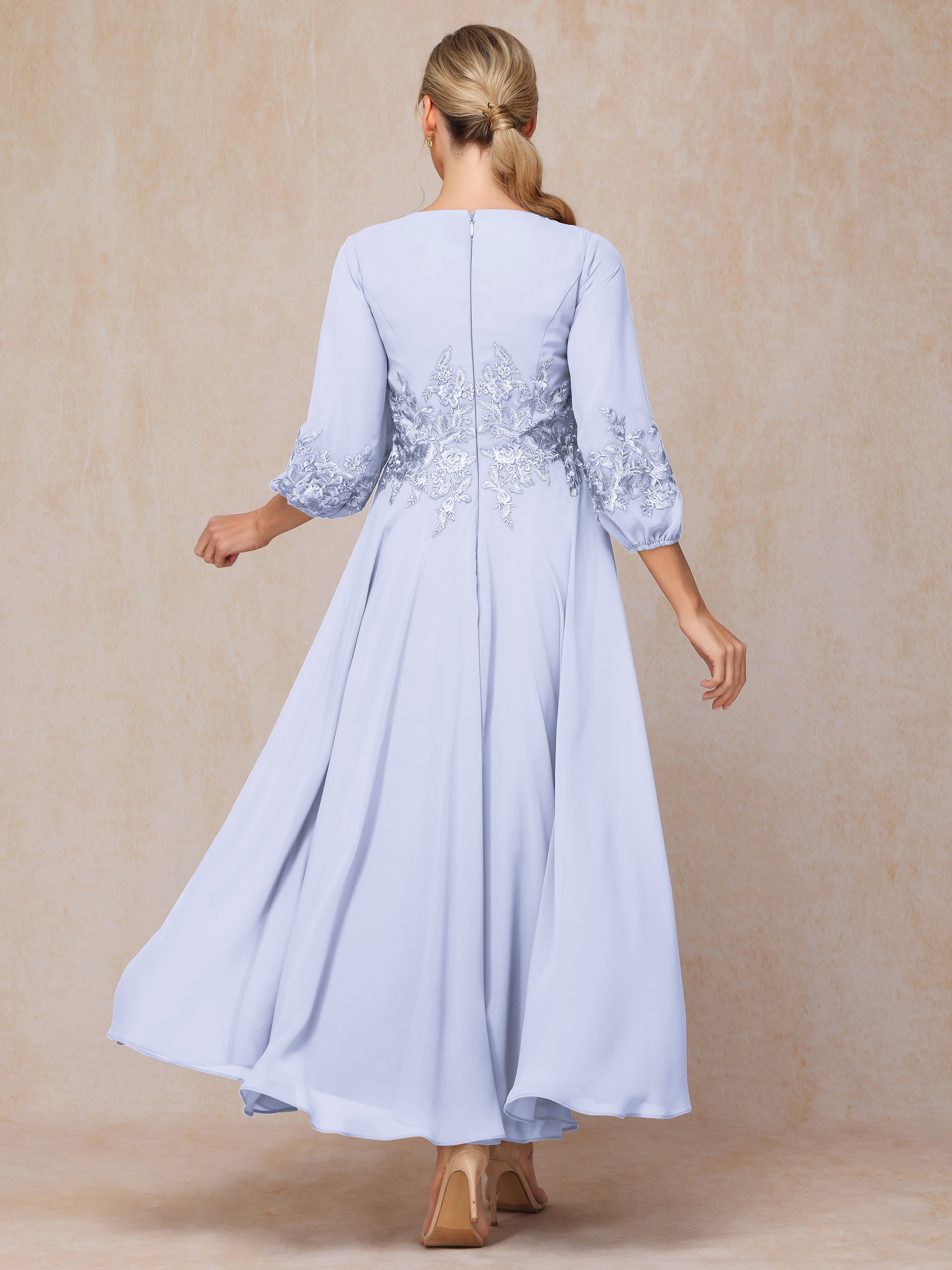 Long Sleeves Appliques Ankle Length Chiffon Mother Of The Bride Dress