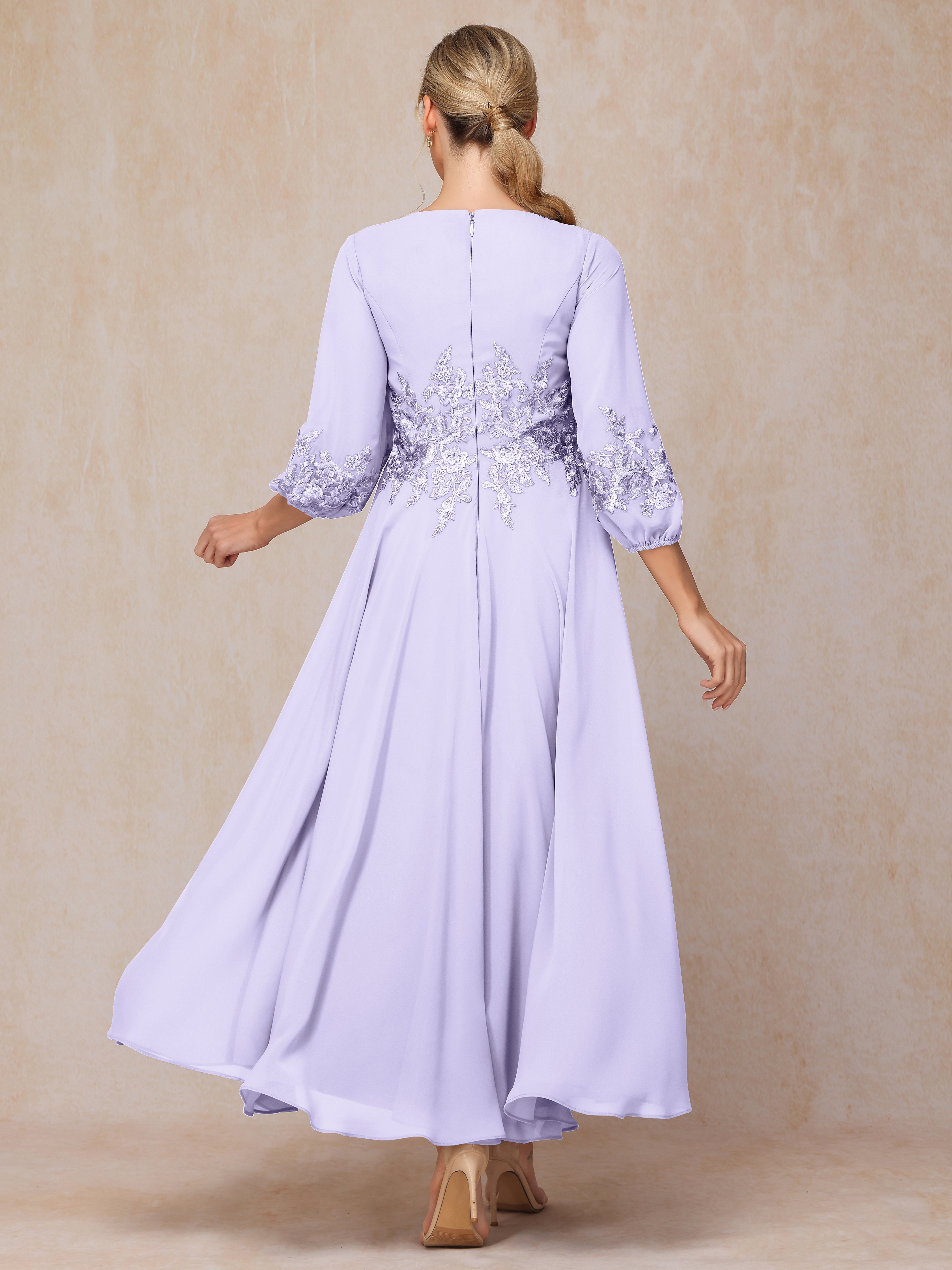 Long Sleeves Appliques Ankle Length Chiffon Mother Of The  Groom Dress