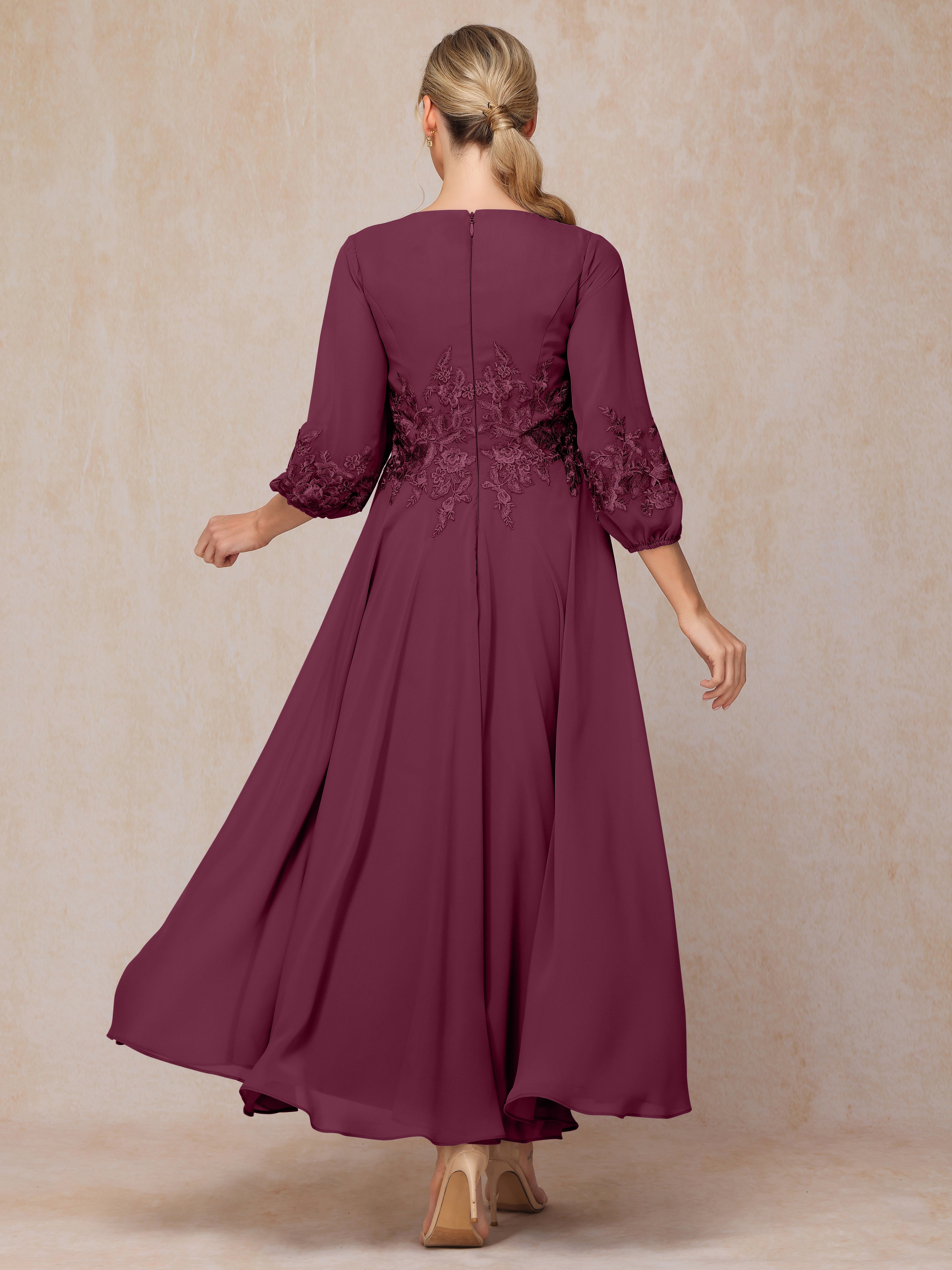 Long Sleeves Appliques Ankle Length Chiffon Mother Of The  Groom Dress