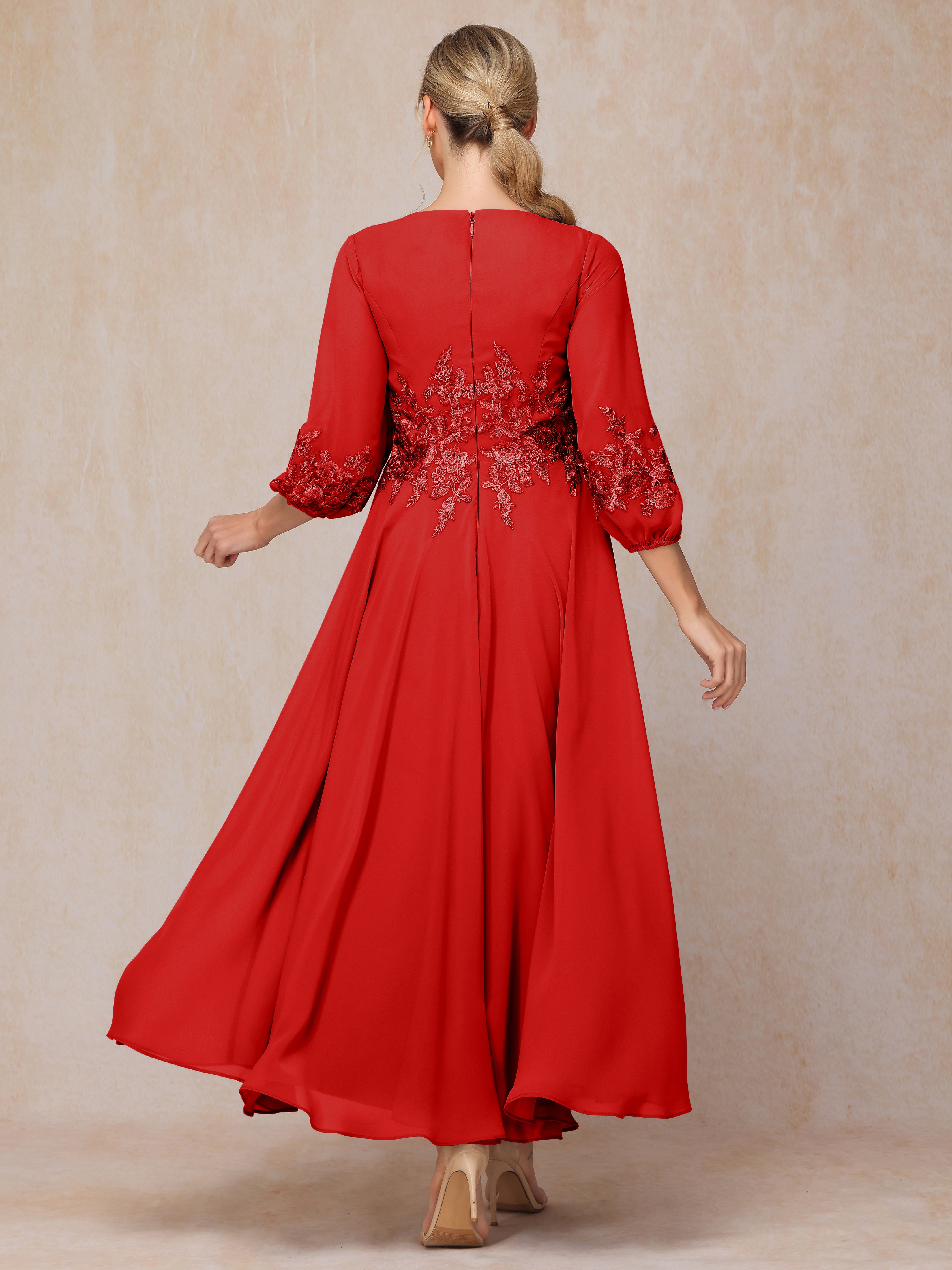 Long Sleeves Appliques Ankle Length Chiffon Mother Of The Bride Dress