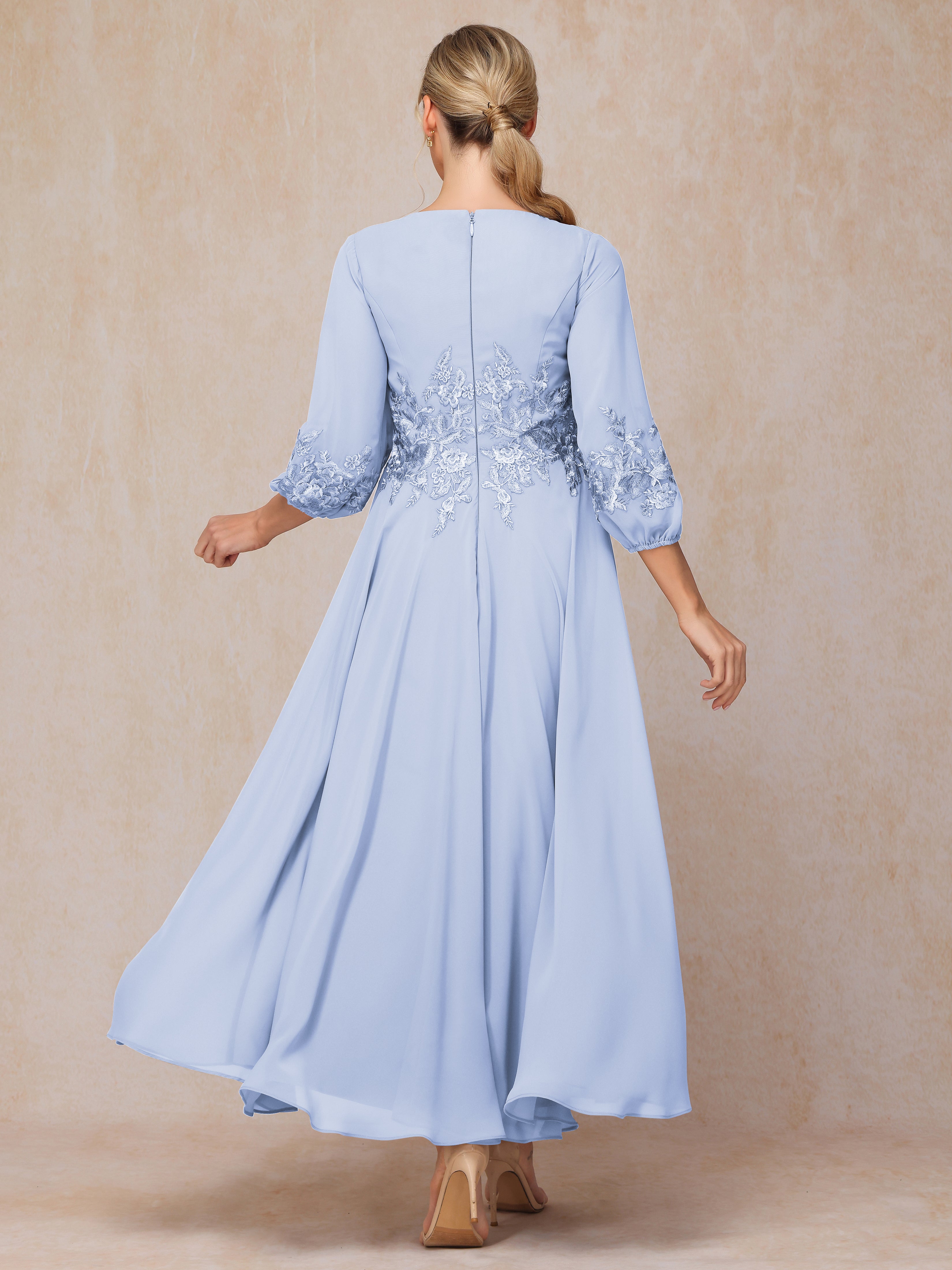 Long Sleeves Appliques Ankle Length Chiffon Mother Of The Bride Dress