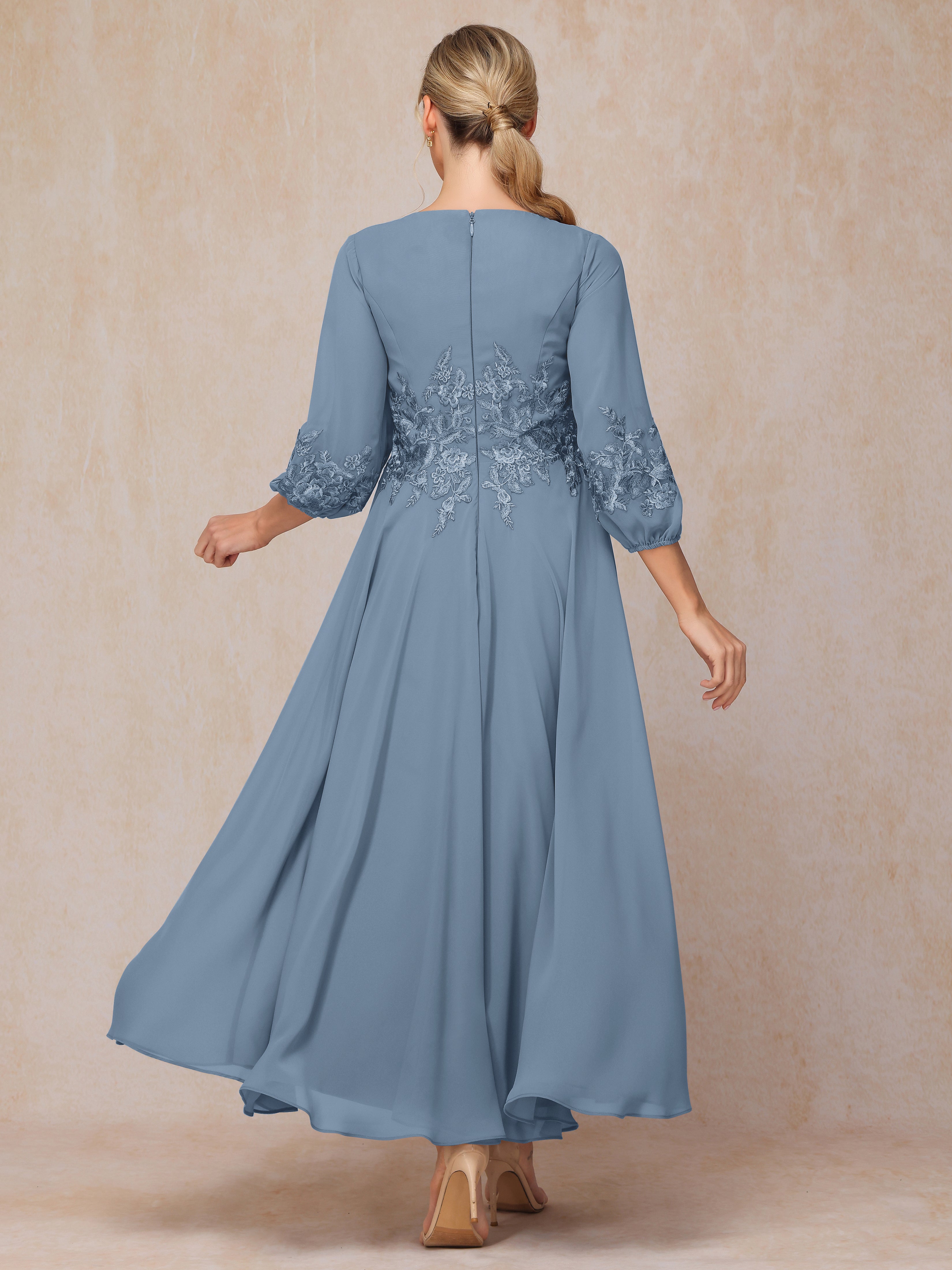 Long Sleeves Appliques Ankle Length Chiffon Mother Of The Bride Dress