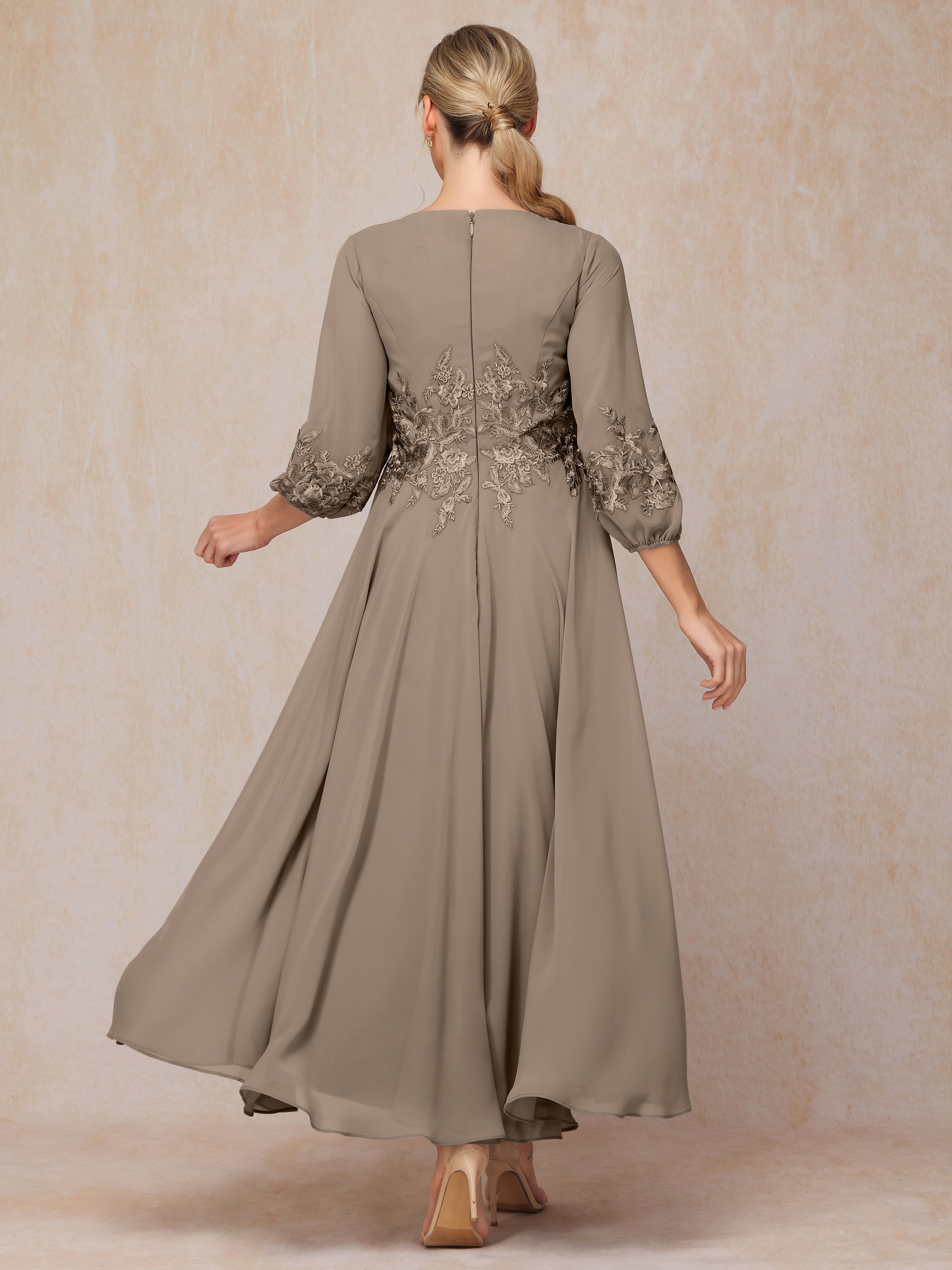 Long Sleeves Appliques Ankle Length Chiffon Mother Of The  Groom Dress