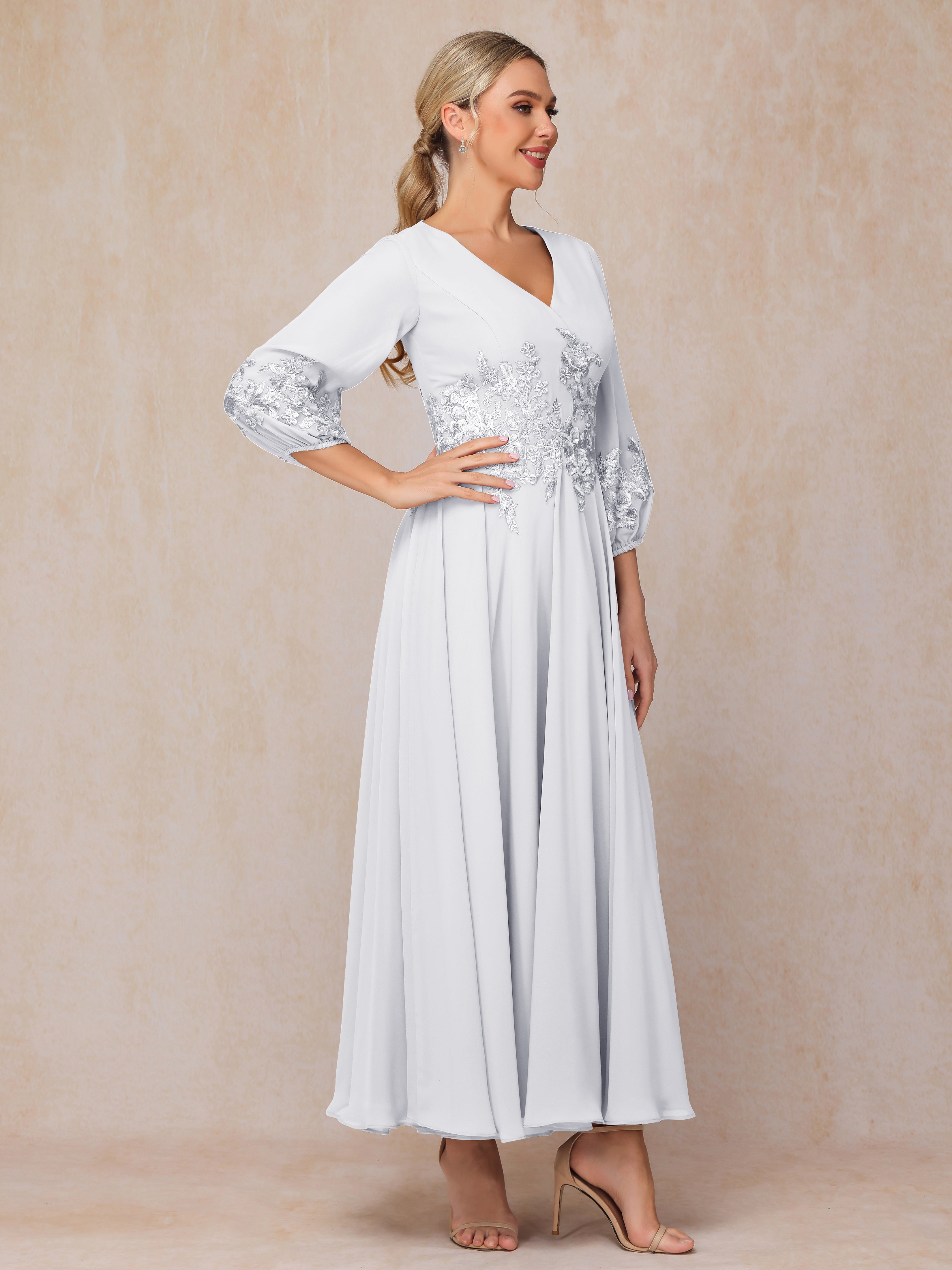 Long Sleeves Appliques Ankle Length Chiffon Mother Of The  Groom Dress