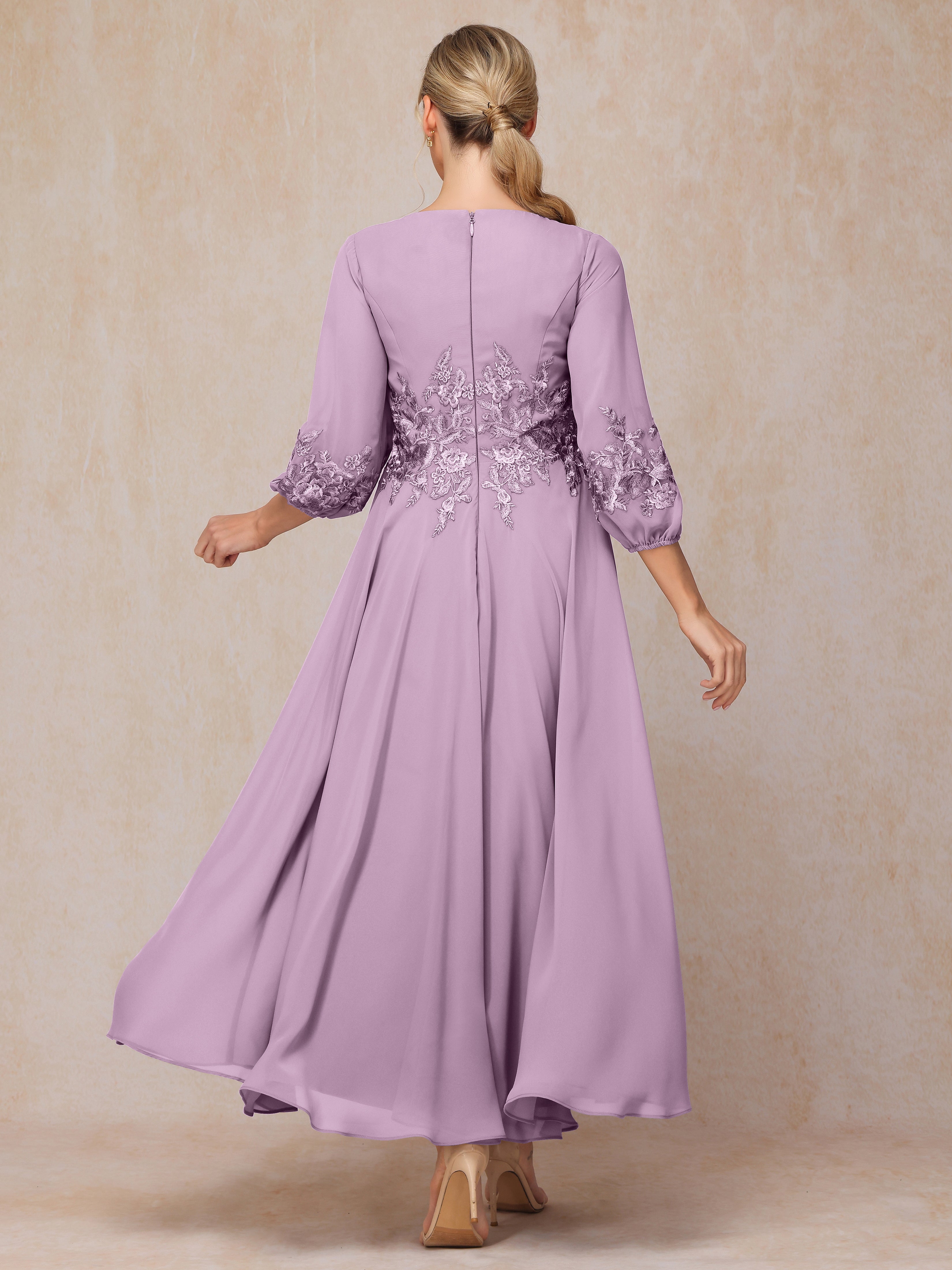 Long Sleeves Appliques Ankle Length Chiffon Mother Of The Bride Dress