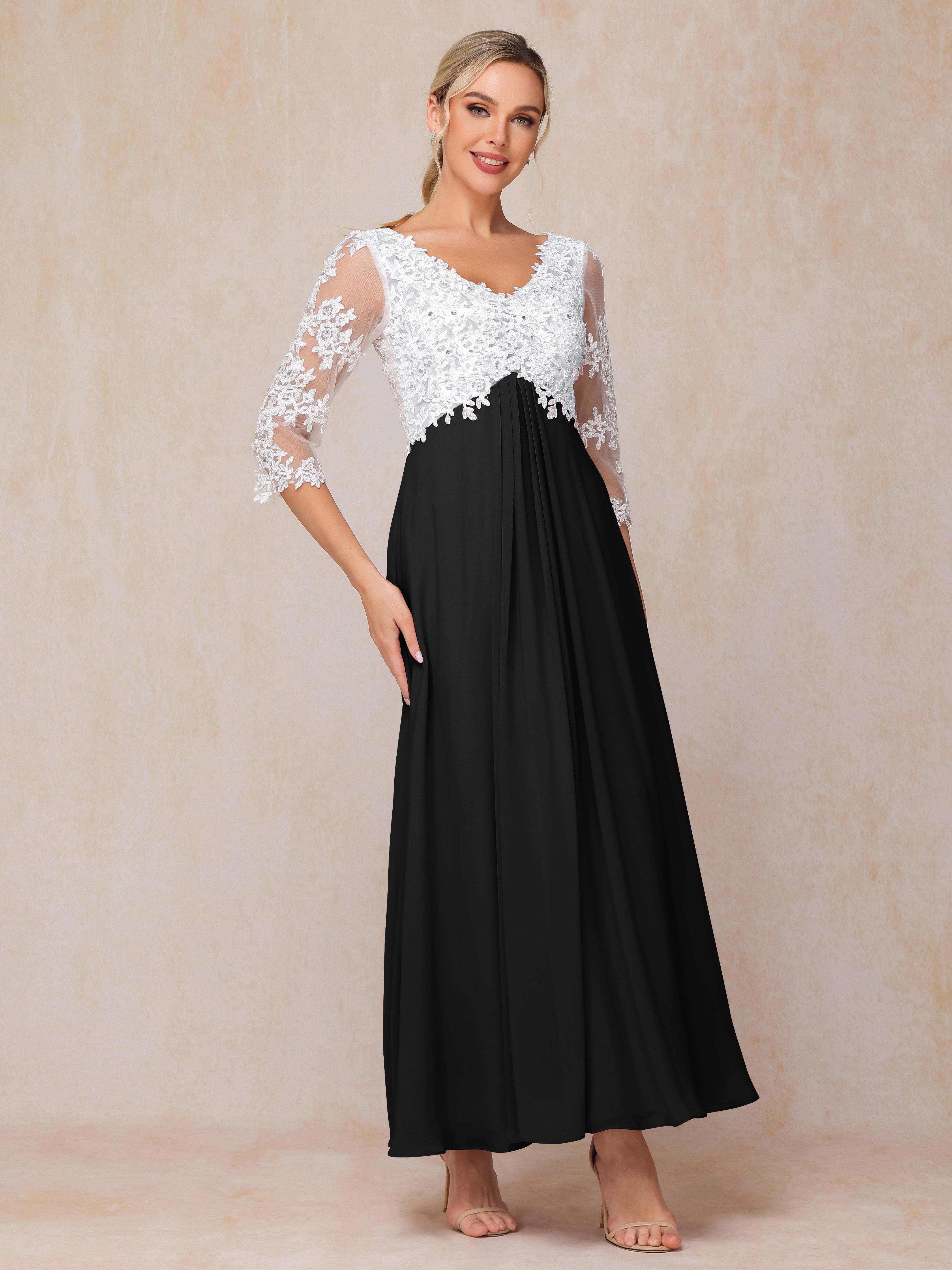 3/4 Sleeves A Line Ankle Length Chiffon Lace Mother Of The  Groom Dress