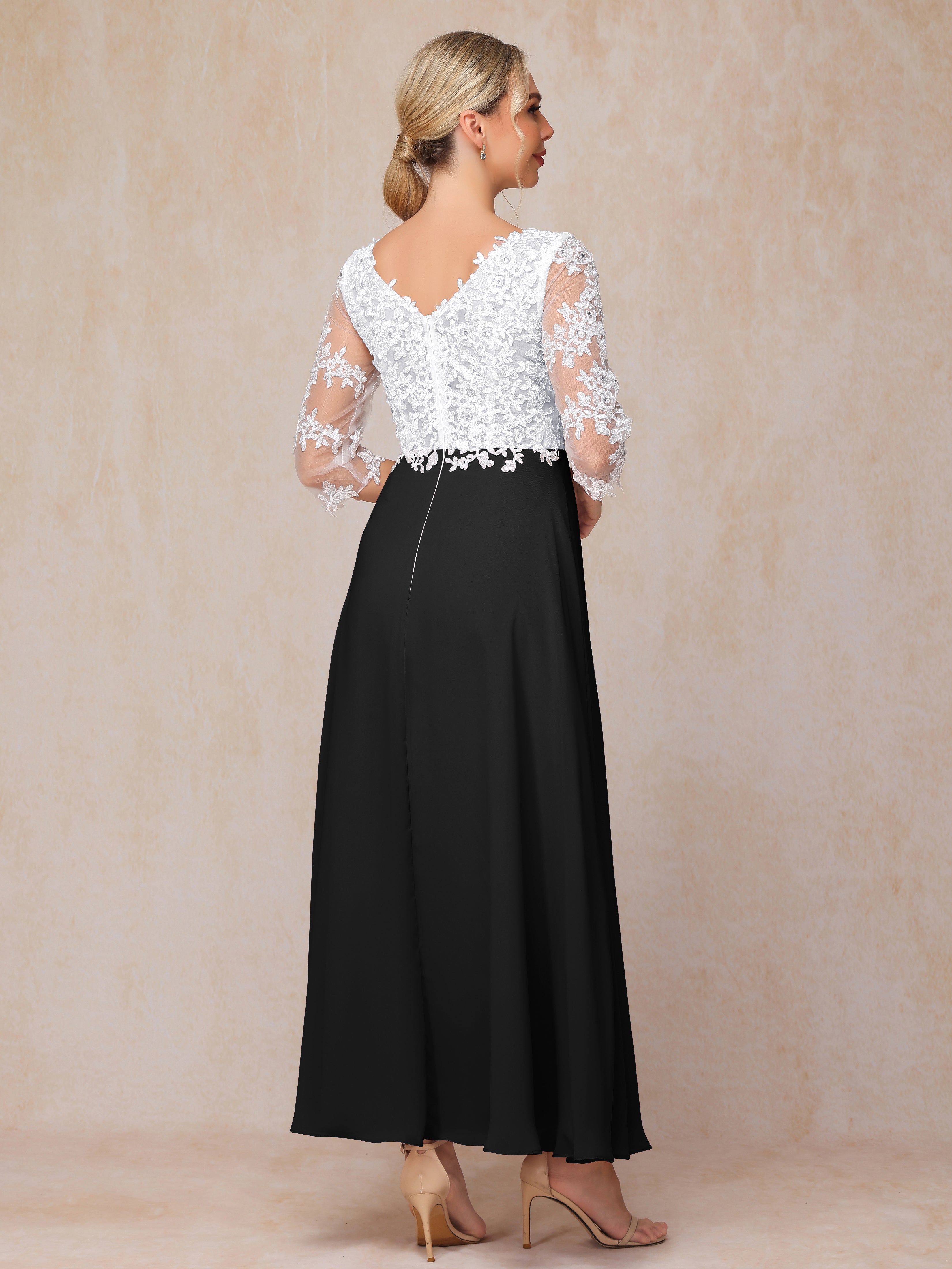 3/4 Sleeves A Line Ankle Length Chiffon Lace Mother Of The Bride Dress