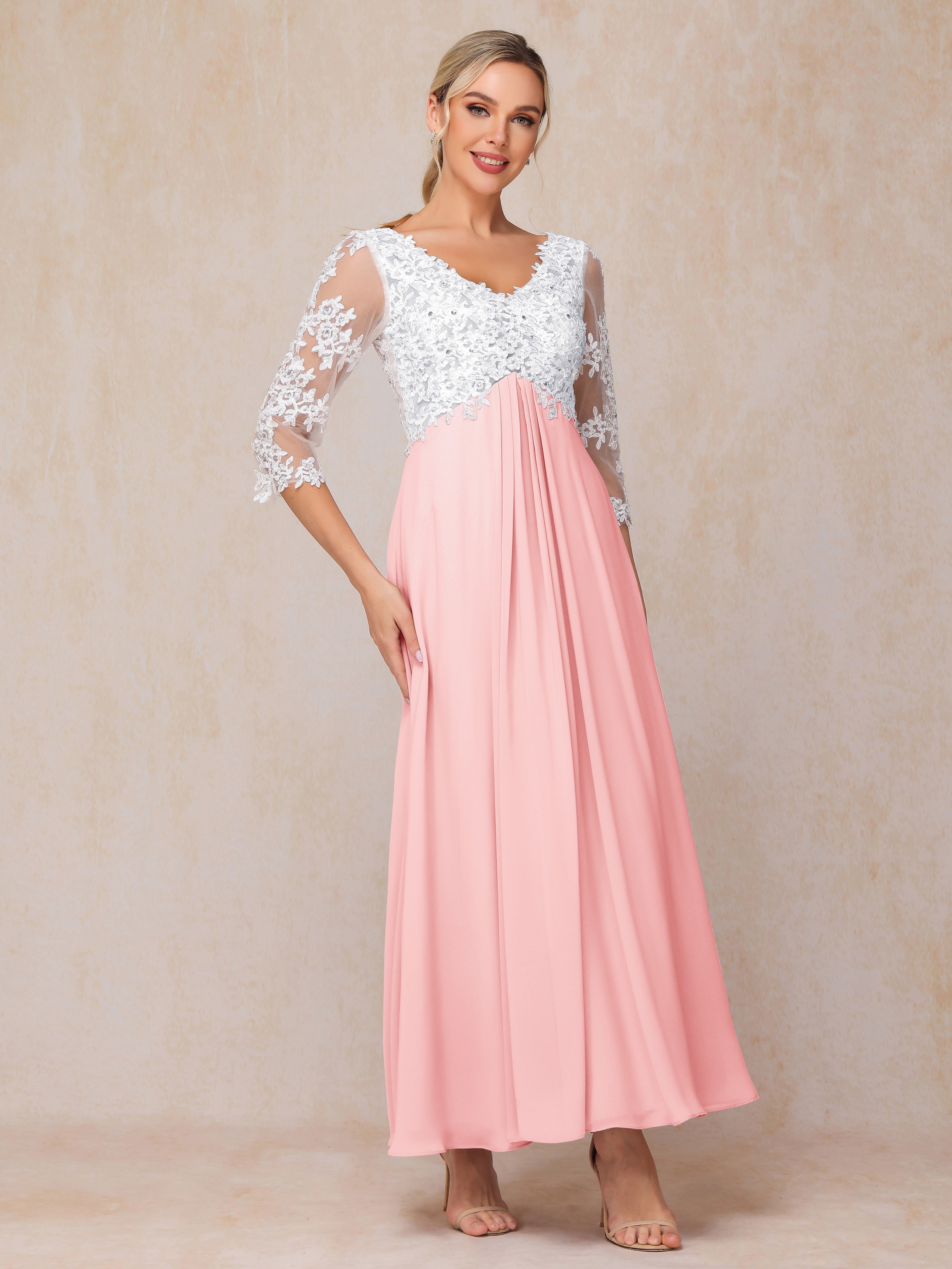 3/4 Sleeves A Line Ankle Length Chiffon Lace Mother Of The  Groom Dress