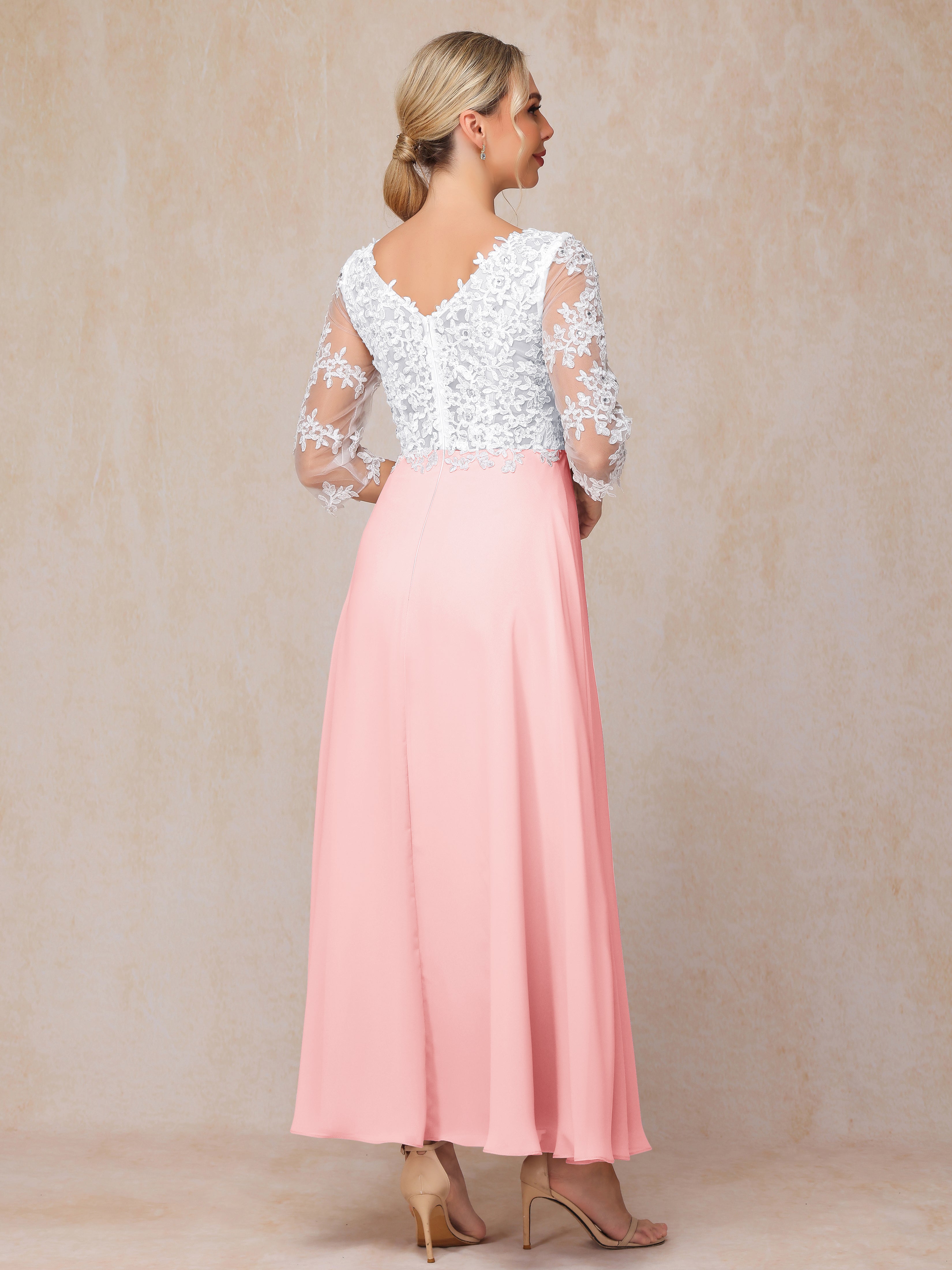 3/4 Sleeves A Line Ankle Length Chiffon Lace Mother Of The  Groom Dress